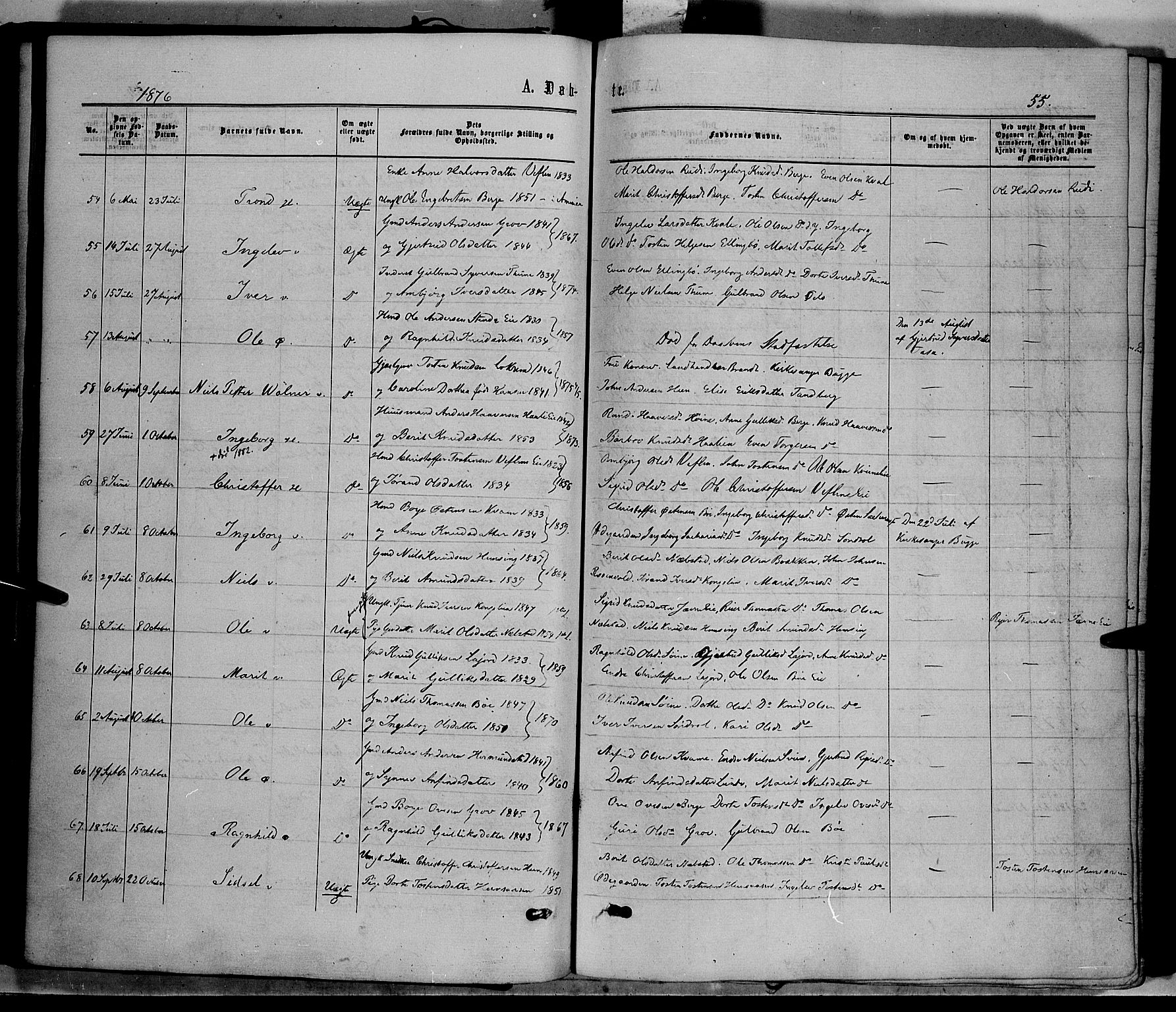 Vang prestekontor, Valdres, SAH/PREST-140/H/Ha/L0007: Parish register (official) no. 7, 1865-1881, p. 55