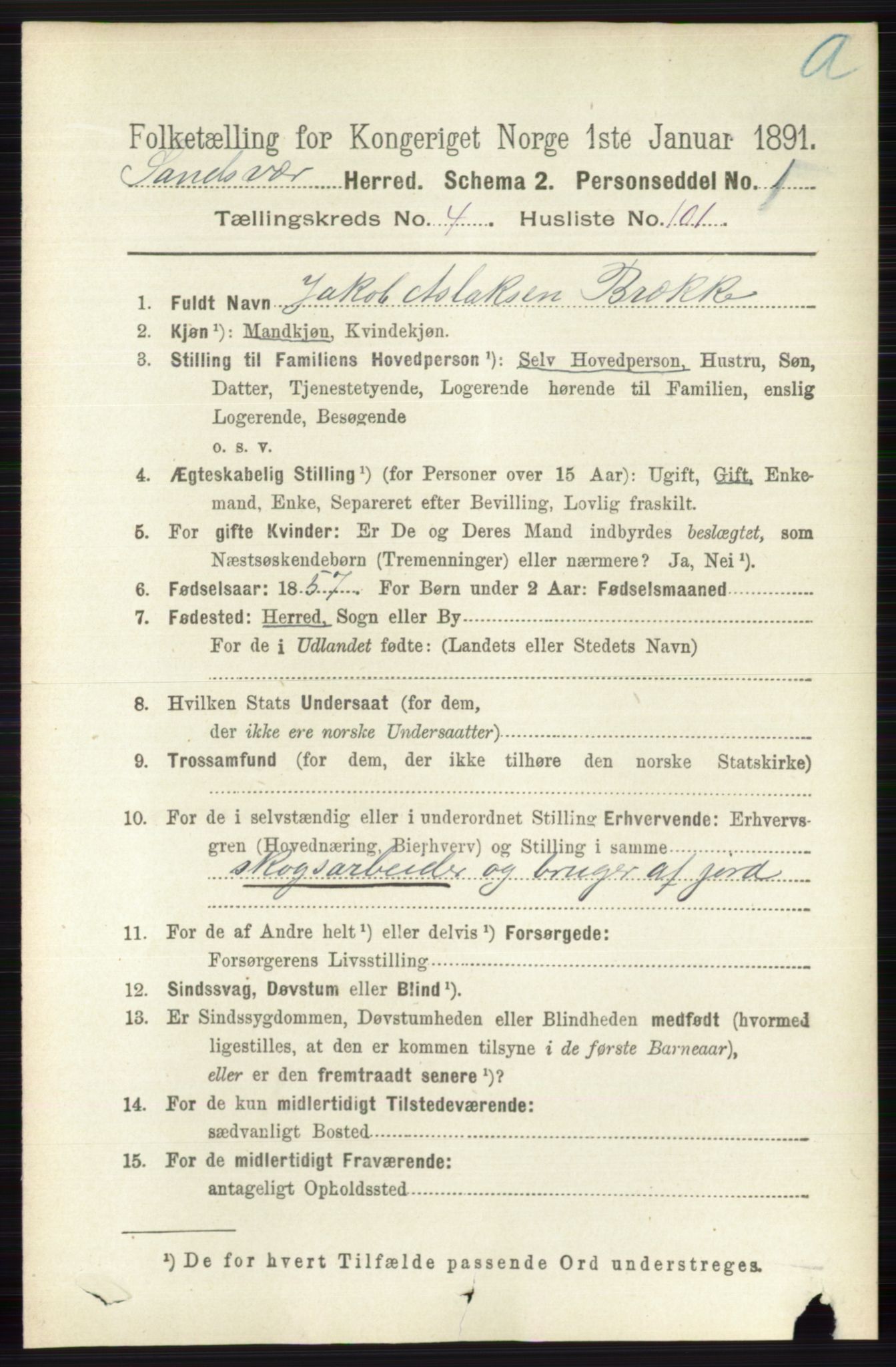 RA, 1891 census for 0629 Sandsvær, 1891, p. 2433