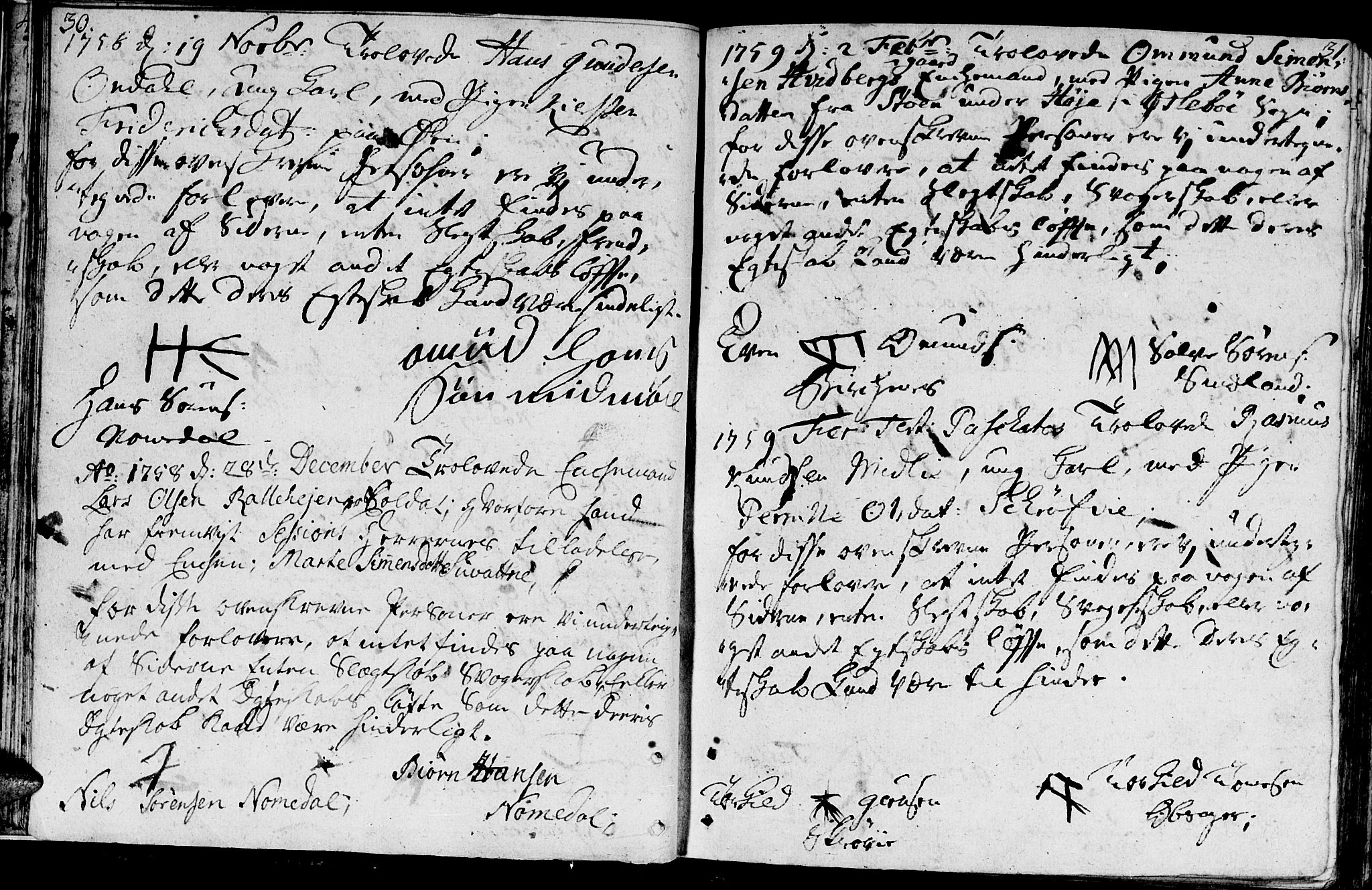 Holum sokneprestkontor, SAK/1111-0022/F/Fa/Faa/L0001: Parish register (official) no. A 1, 1750-1802, p. 30-31