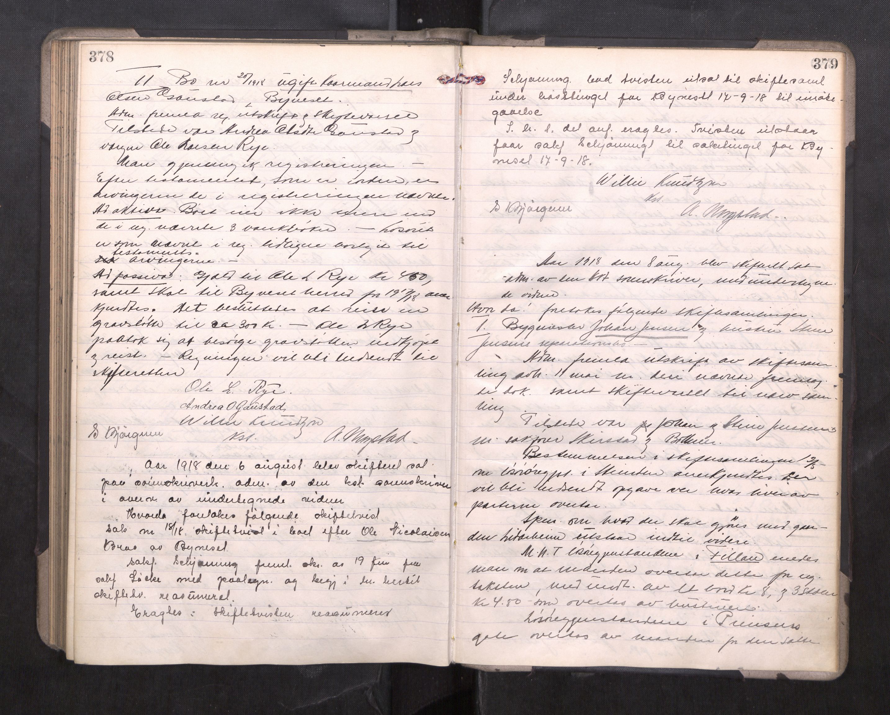 Strinda og Selbu sorenskriveri, AV/SAT-A-0015/3/3B/L0012: Skifteforhandlingsprot. 12, 1915-1919, p. 378-379