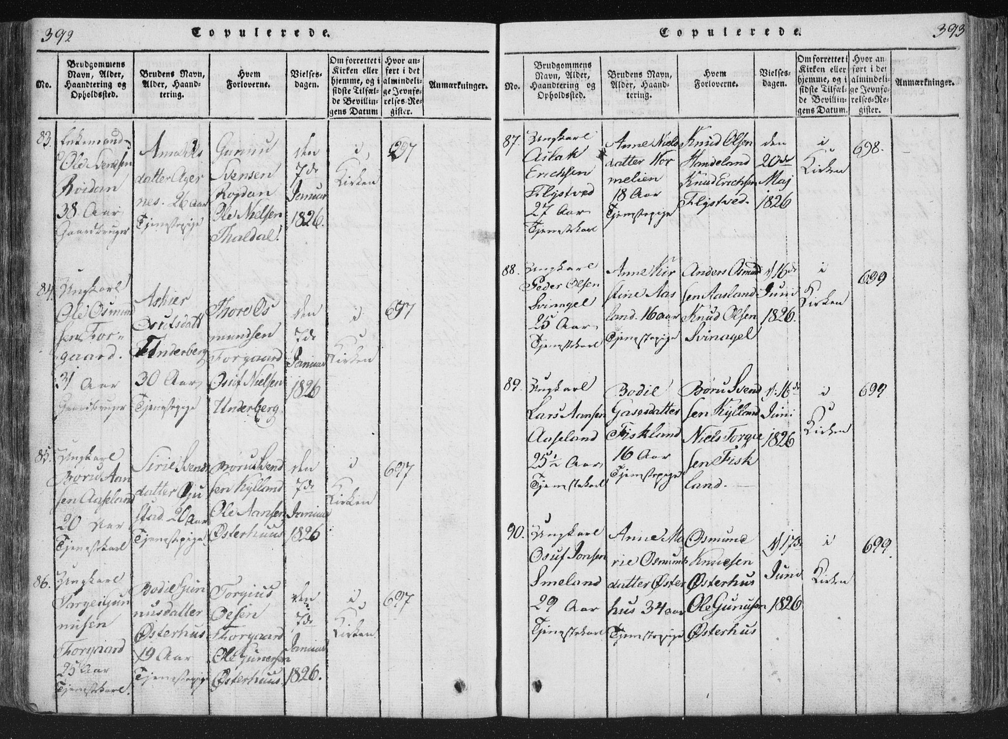 Åseral sokneprestkontor, AV/SAK-1111-0051/F/Fa/L0001: Parish register (official) no. A 1, 1815-1853, p. 392-393