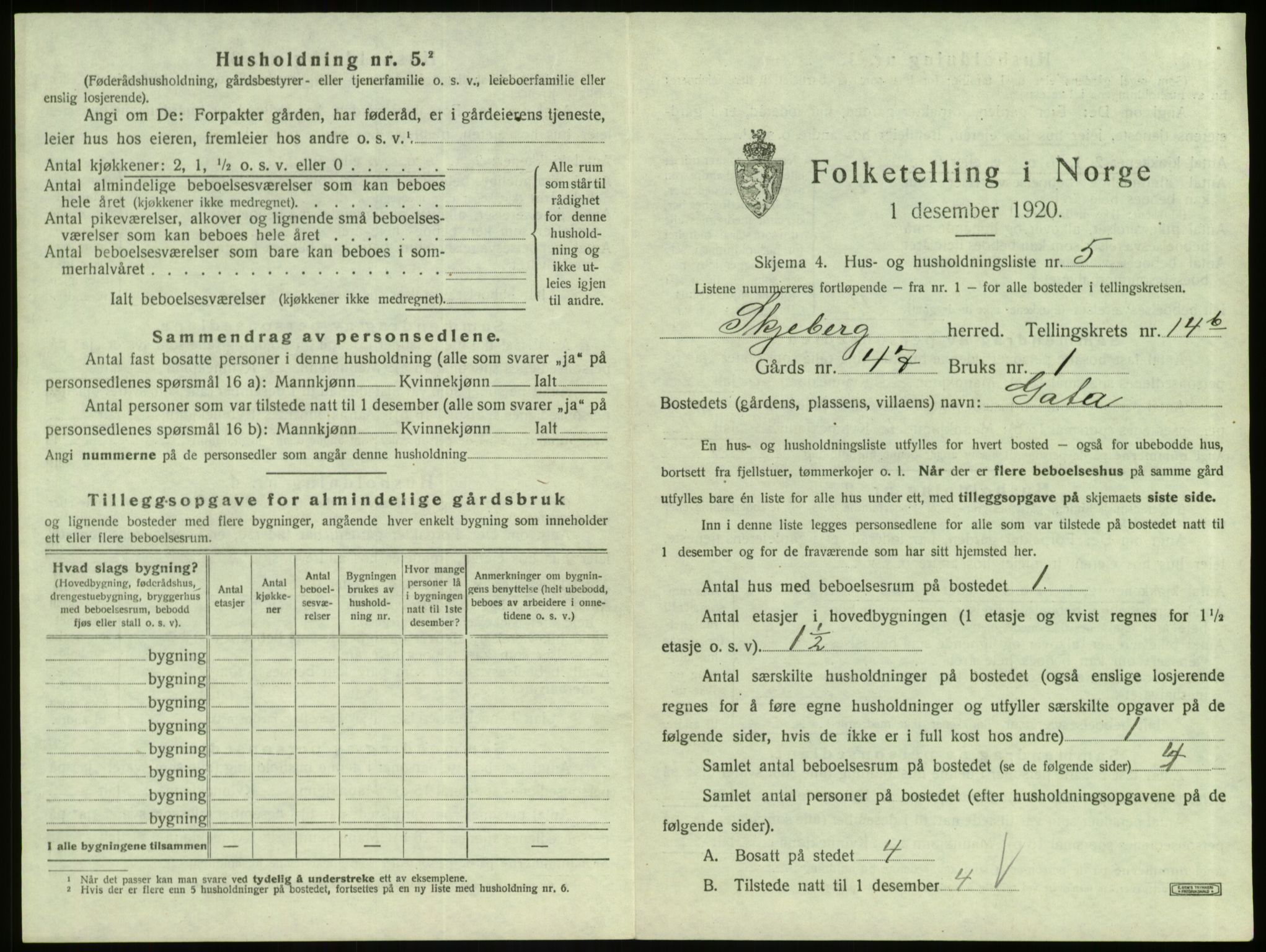 SAO, 1920 census for Skjeberg, 1920, p. 2007