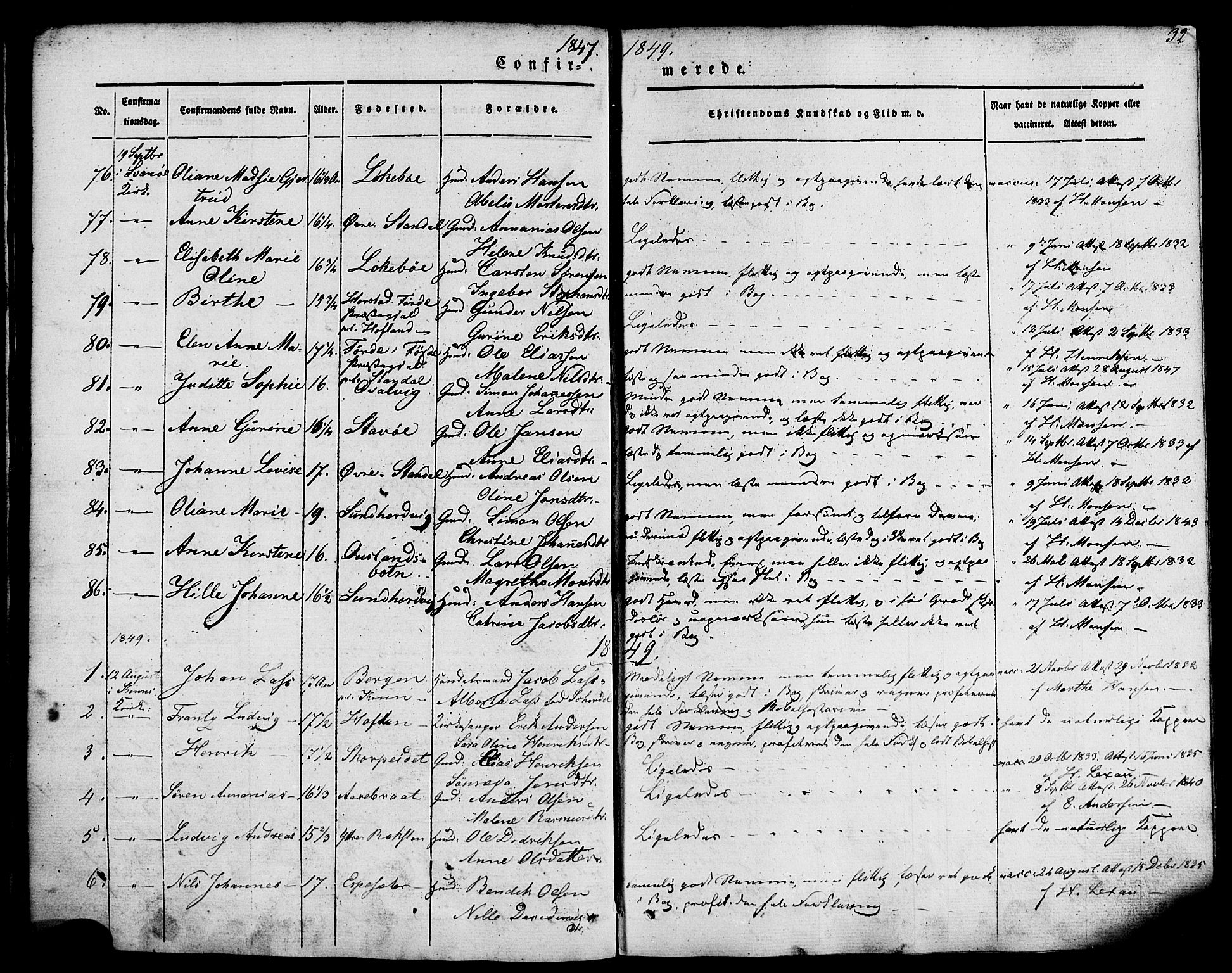 Kinn sokneprestembete, AV/SAB-A-80801/H/Haa/Haaa/L0007: Parish register (official) no. A 7, 1841-1858, p. 32