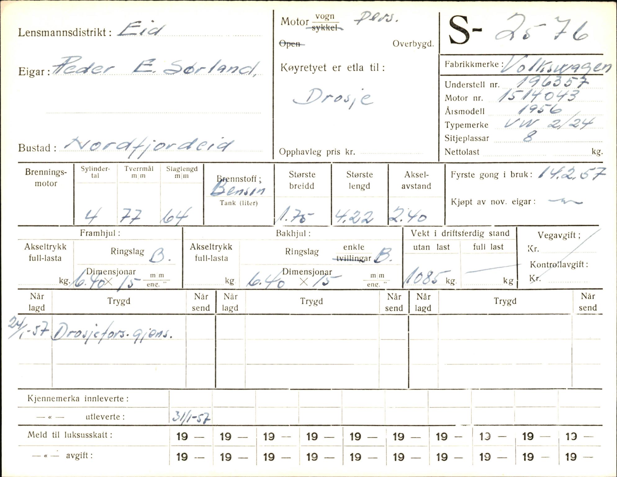 Statens vegvesen, Sogn og Fjordane vegkontor, AV/SAB-A-5301/4/F/L0004: Registerkort utmeldte Fjordane S2500-2700, S7200-7899, 1930-1961, p. 115