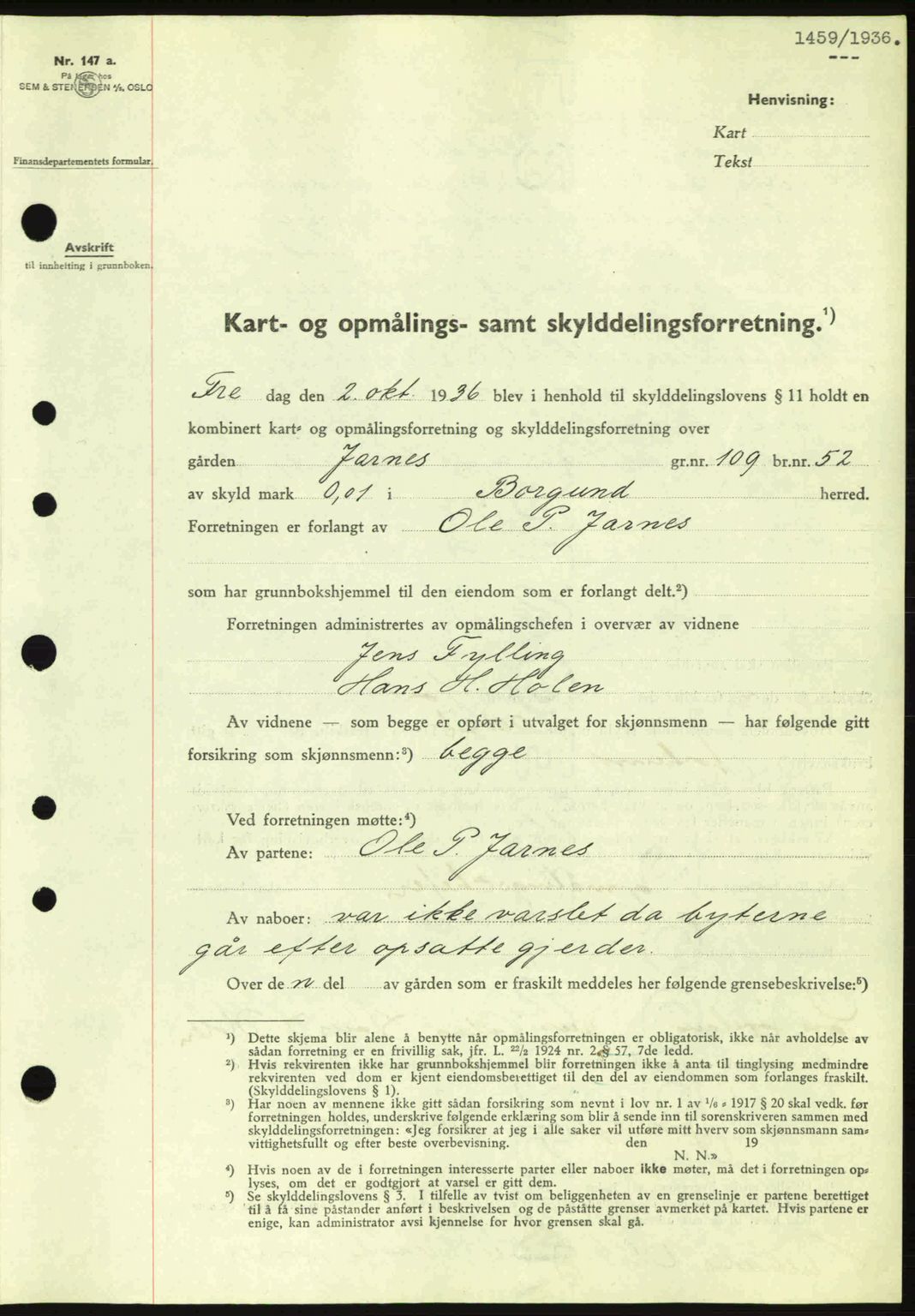 Nordre Sunnmøre sorenskriveri, AV/SAT-A-0006/1/2/2C/2Ca: Mortgage book no. A2, 1936-1937, Diary no: : 1459/1936