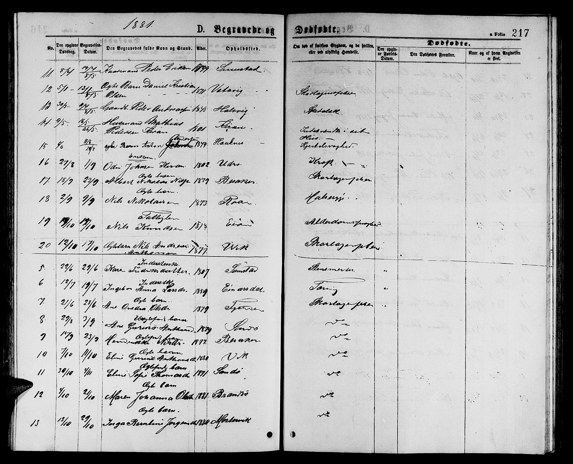 Ministerialprotokoller, klokkerbøker og fødselsregistre - Sør-Trøndelag, SAT/A-1456/657/L0715: Parish register (copy) no. 657C02, 1873-1888, p. 217