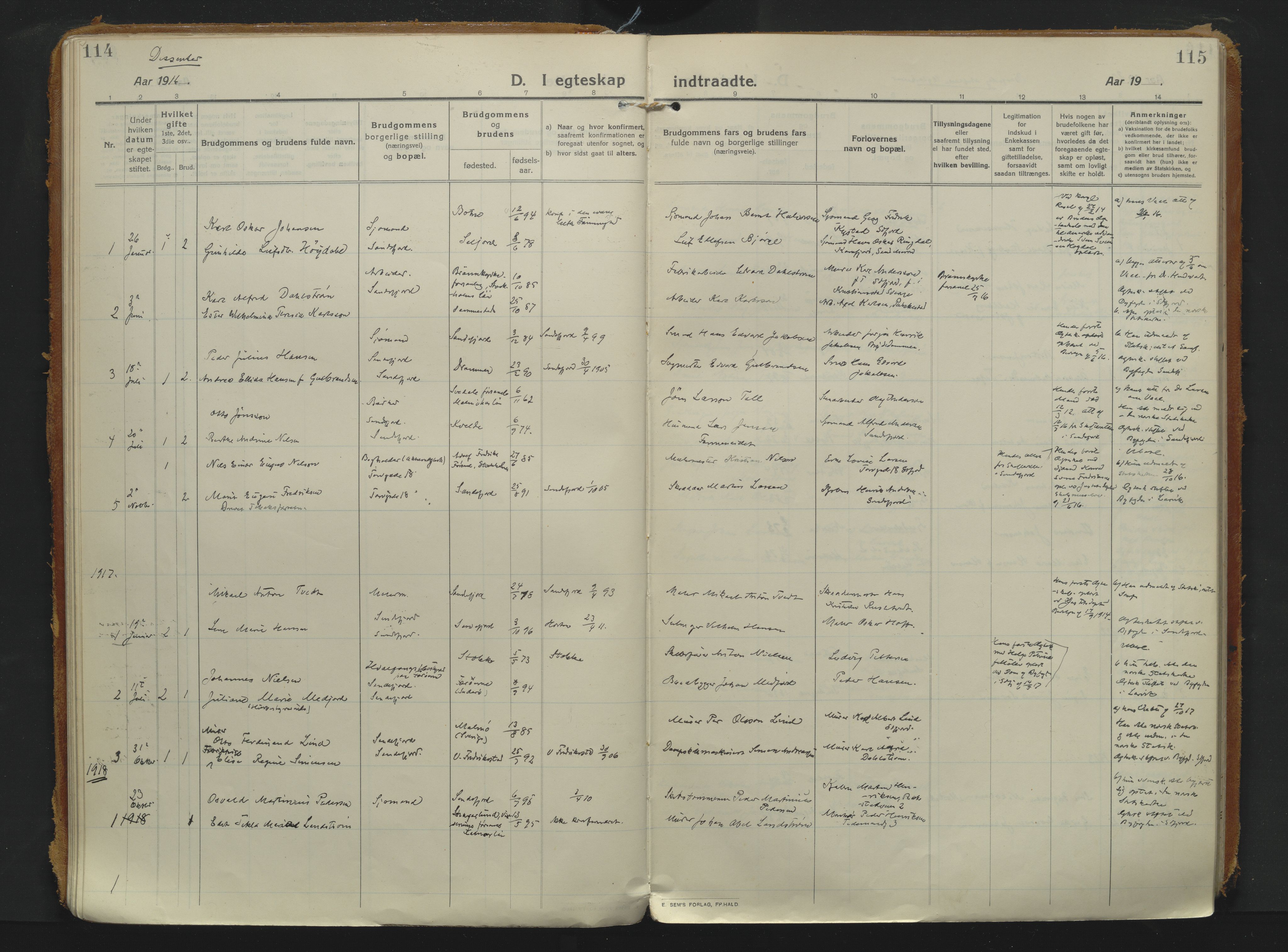Sandefjord kirkebøker, SAKO/A-315/F/Fa/L0008: Parish register (official) no. 8, 1916-1926, p. 114-115