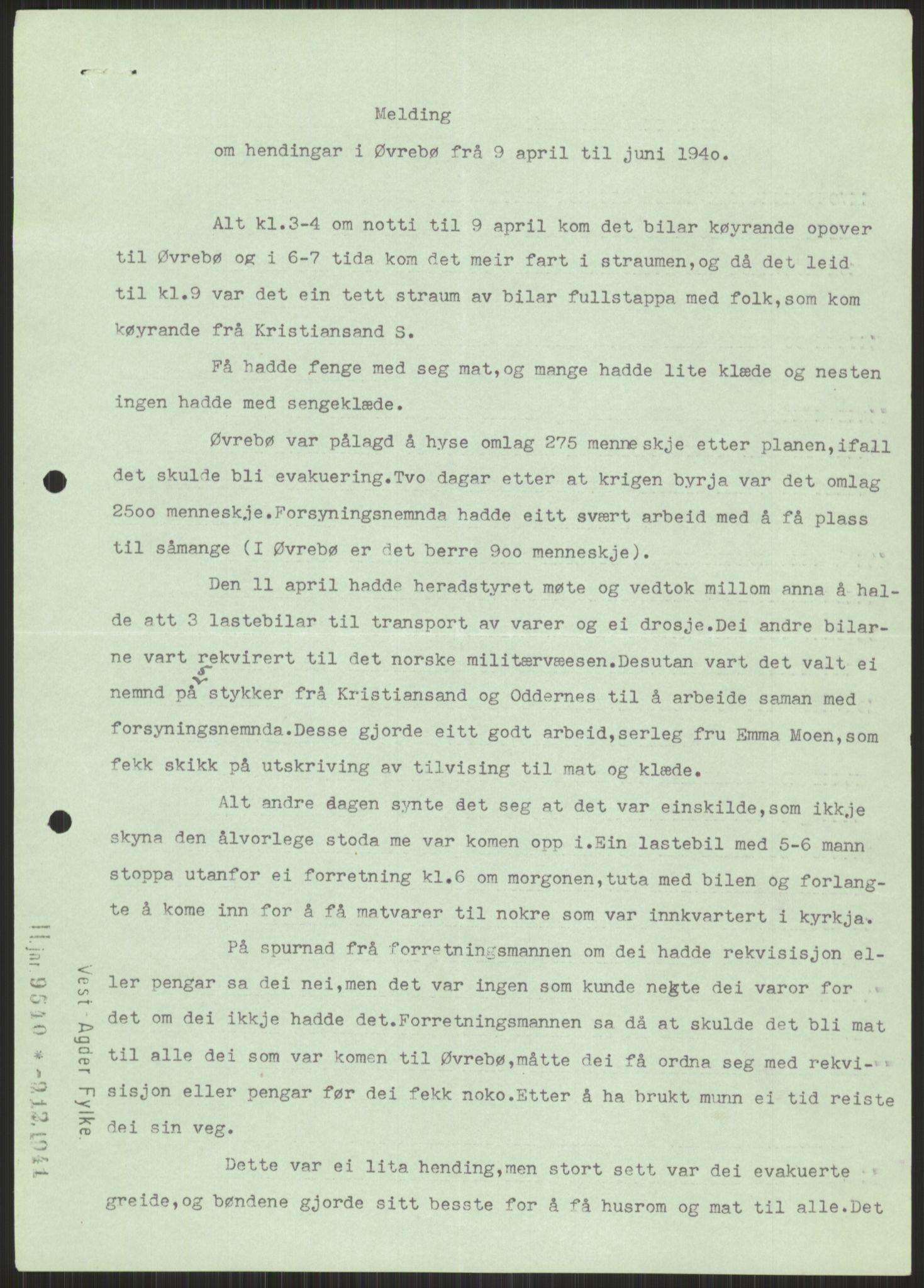 Forsvaret, Forsvarets krigshistoriske avdeling, AV/RA-RAFA-2017/Y/Ya/L0014: II-C-11-31 - Fylkesmenn.  Rapporter om krigsbegivenhetene 1940., 1940, p. 904