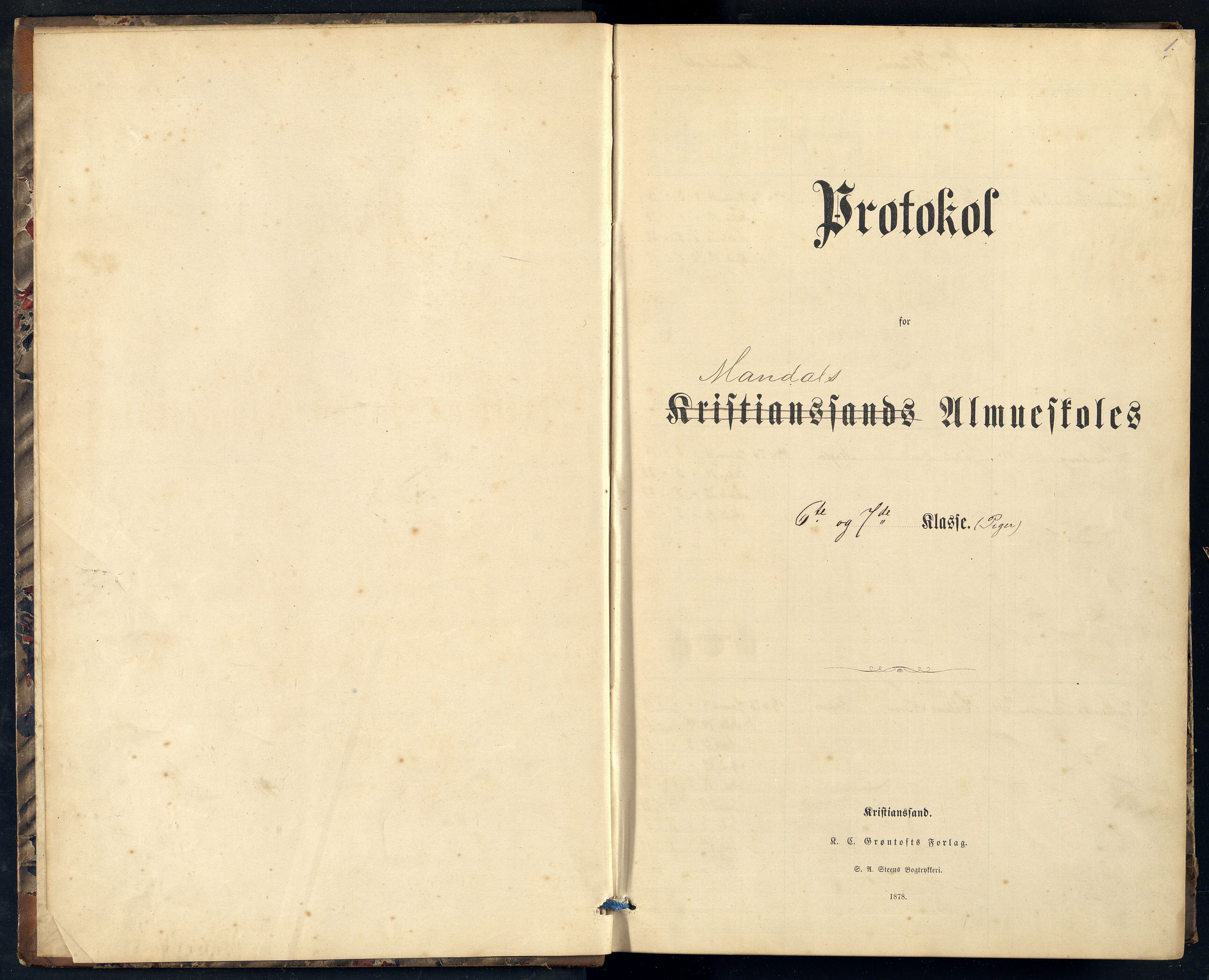 Mandal By - Mandal Allmueskole/Folkeskole/Skole, ARKSOR/1002MG551/H/L0017: Skoleprotokoll, 1881-1892