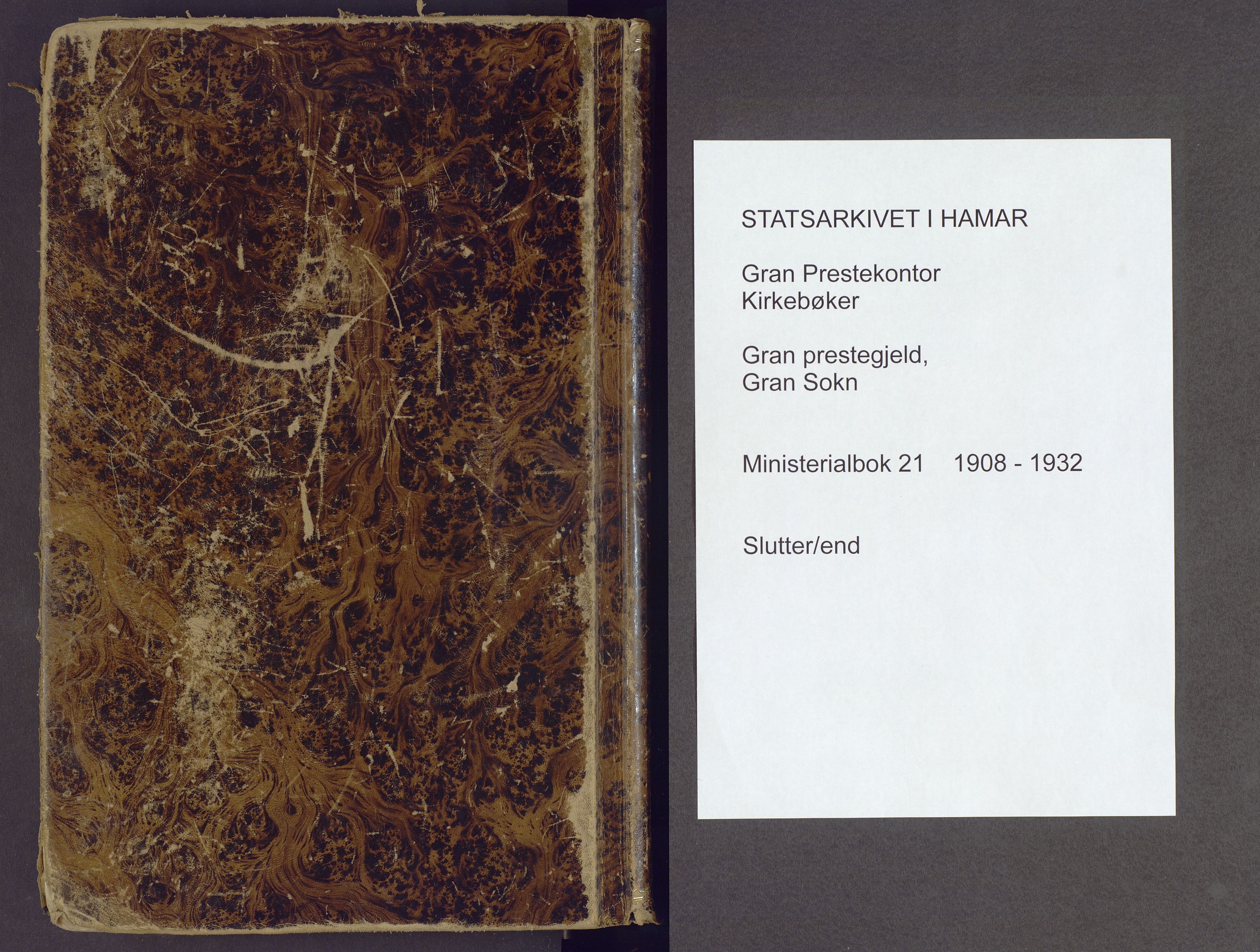 Gran prestekontor, SAH/PREST-112/H/Ha/Haa/L0021: Parish register (official) no. 21, 1908-1932