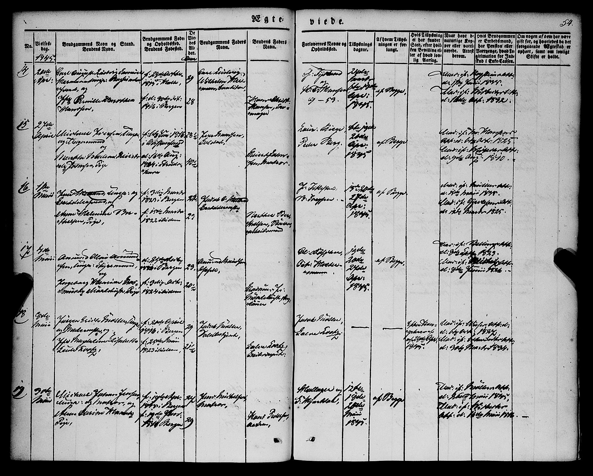 Nykirken Sokneprestembete, AV/SAB-A-77101/H/Haa/L0031: Parish register (official) no. D 1, 1834-1861, p. 54