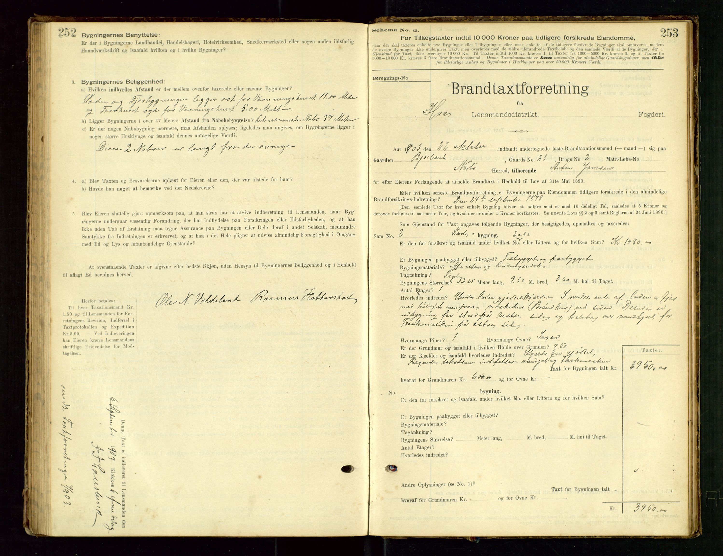 Hå lensmannskontor, SAST/A-100456/Goa/L0003: Takstprotokoll (skjema), 1895-1911, p. 252-253