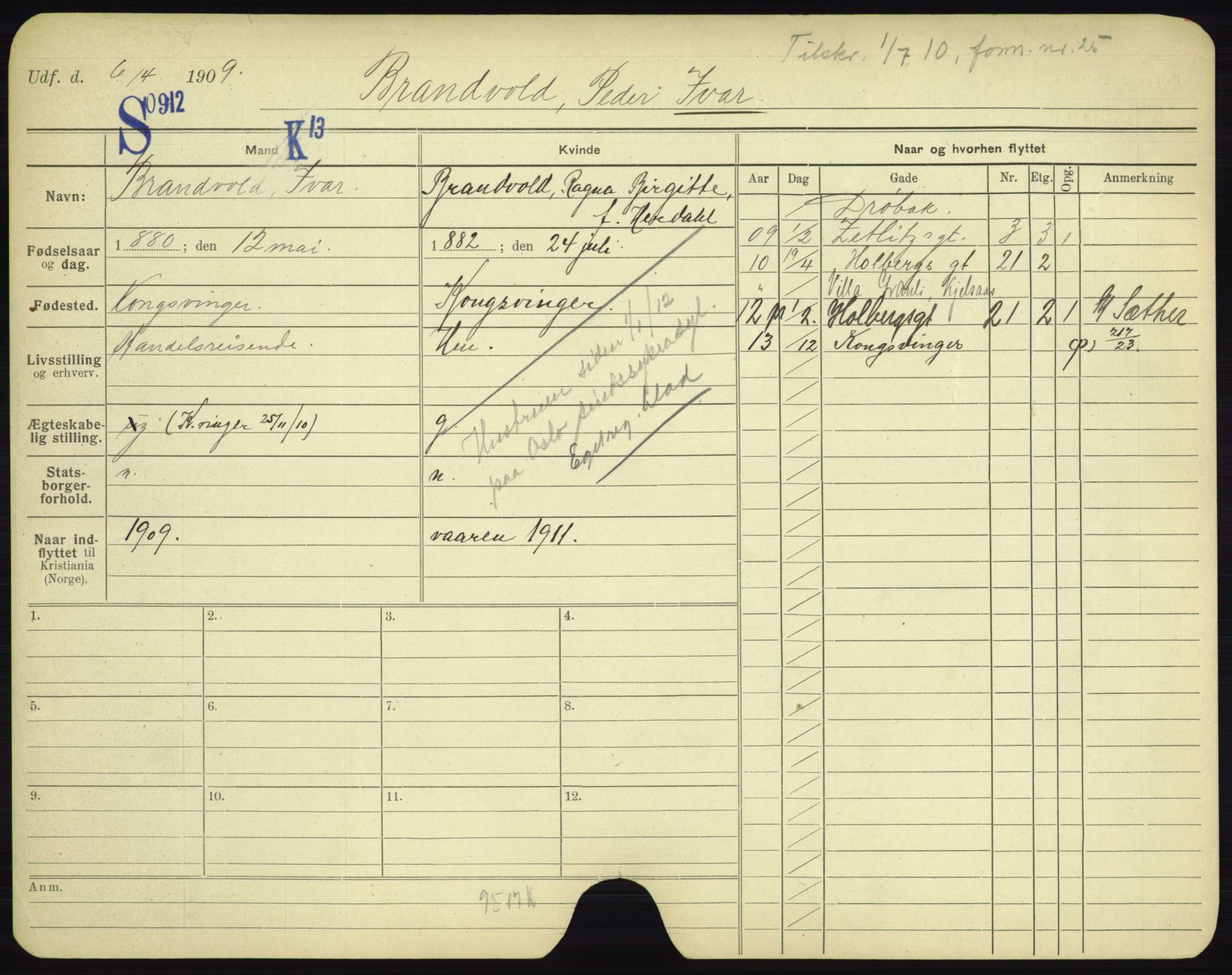 Oslo folkeregister, Registerkort, AV/SAO-A-11715/F/Fa/Fac/L0002: Menn, 1906-1914, p. 208a