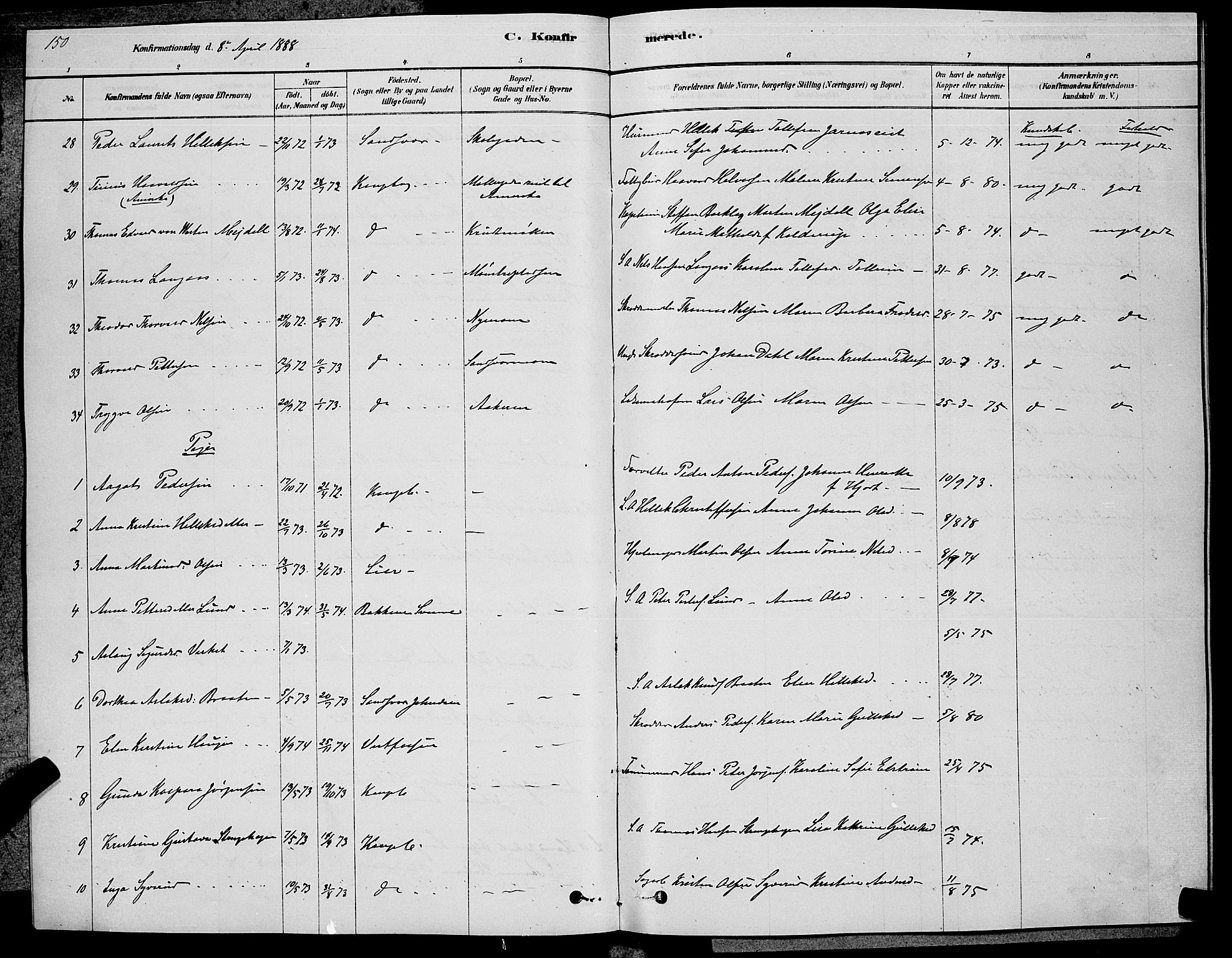 Kongsberg kirkebøker, AV/SAKO-A-22/G/Ga/L0005: Parish register (copy) no. 5, 1878-1889, p. 150