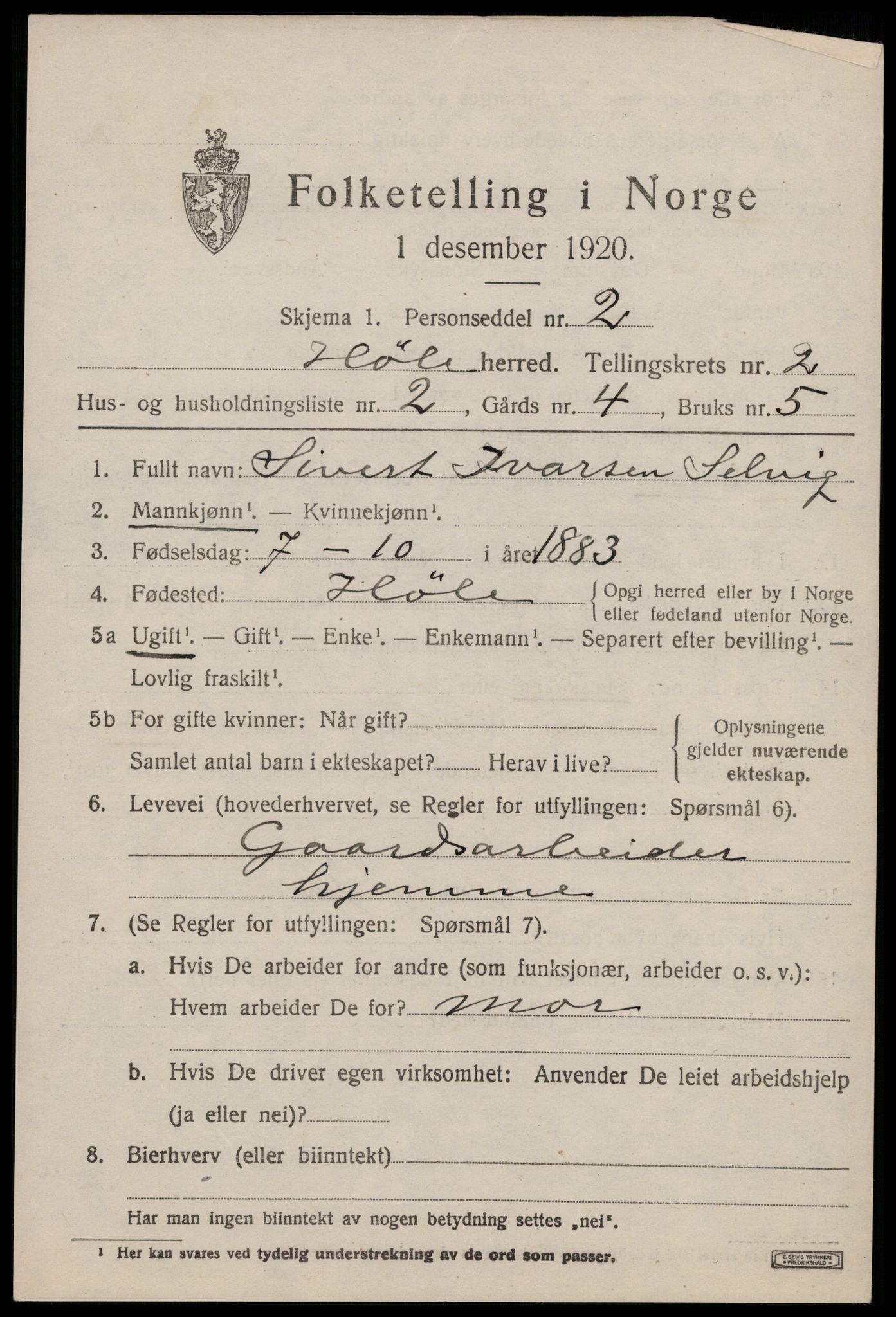 SAST, 1920 census for Høle, 1920, p. 677