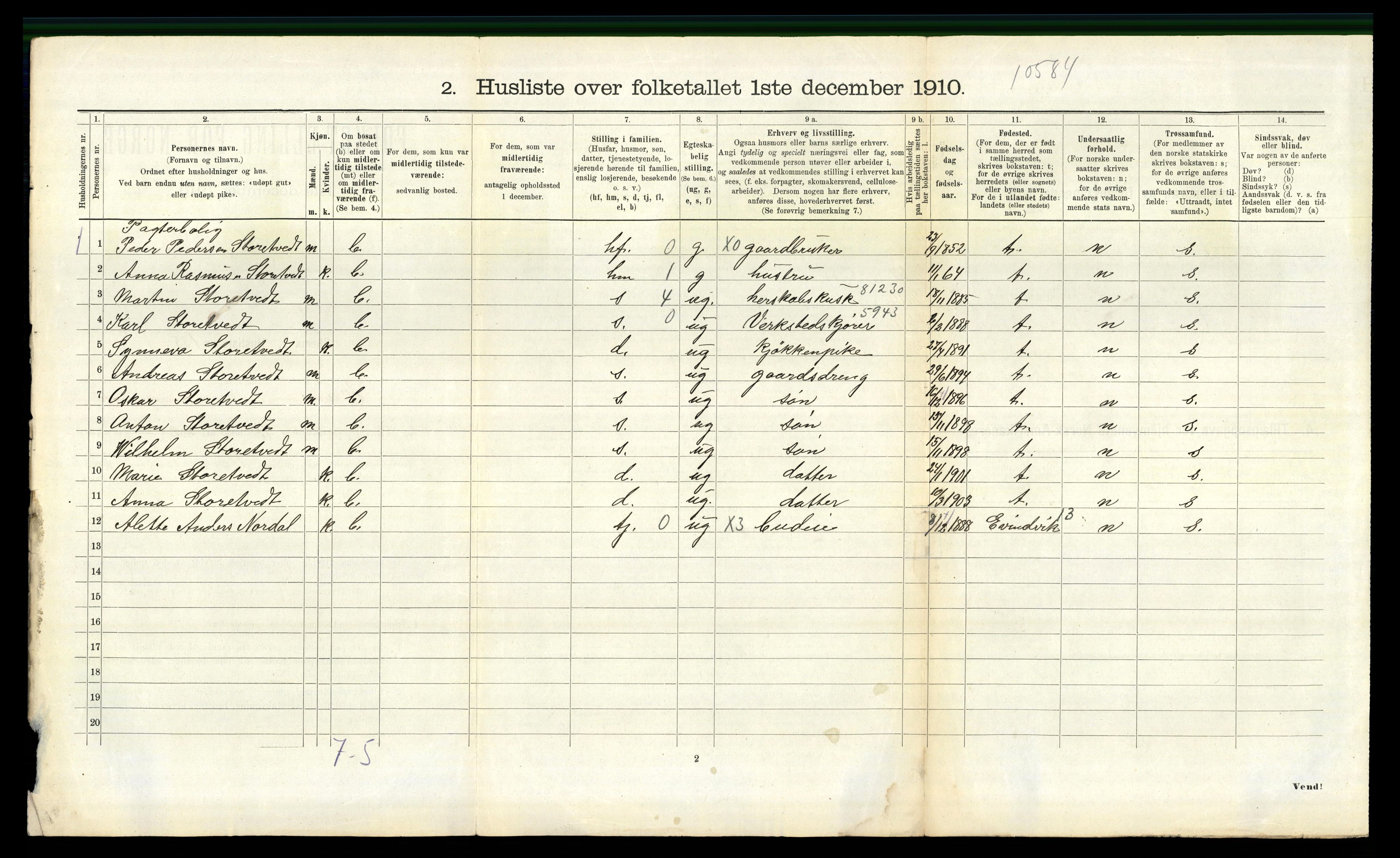 RA, 1910 census for Fana, 1910, p. 1424