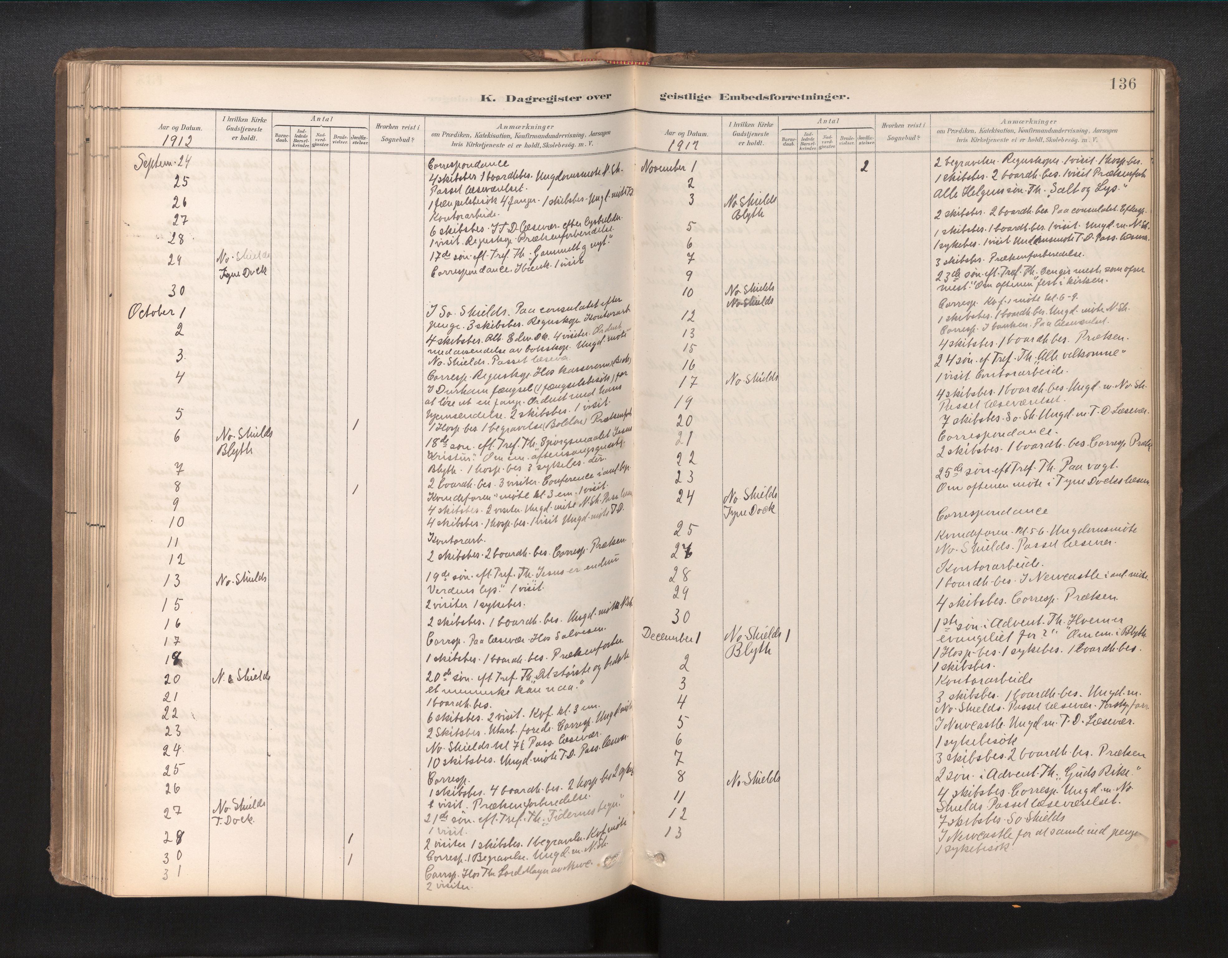 Den norske sjømannsmisjon i utlandet/Tyne-havnene (North Shields og New Castle), AV/SAB-SAB/PA-0101/H/Ha/L0003: Parish register (official) no. A 3, 1898-1966, p. 135b-136a