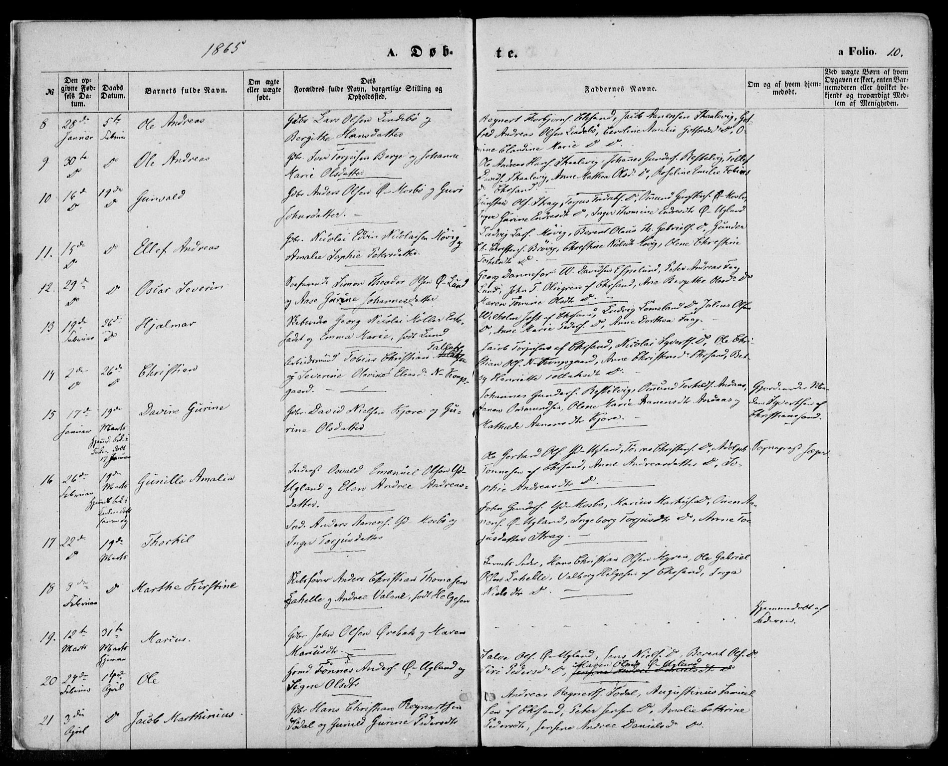 Oddernes sokneprestkontor, SAK/1111-0033/F/Fa/Faa/L0008: Parish register (official) no. A 8, 1864-1880, p. 10