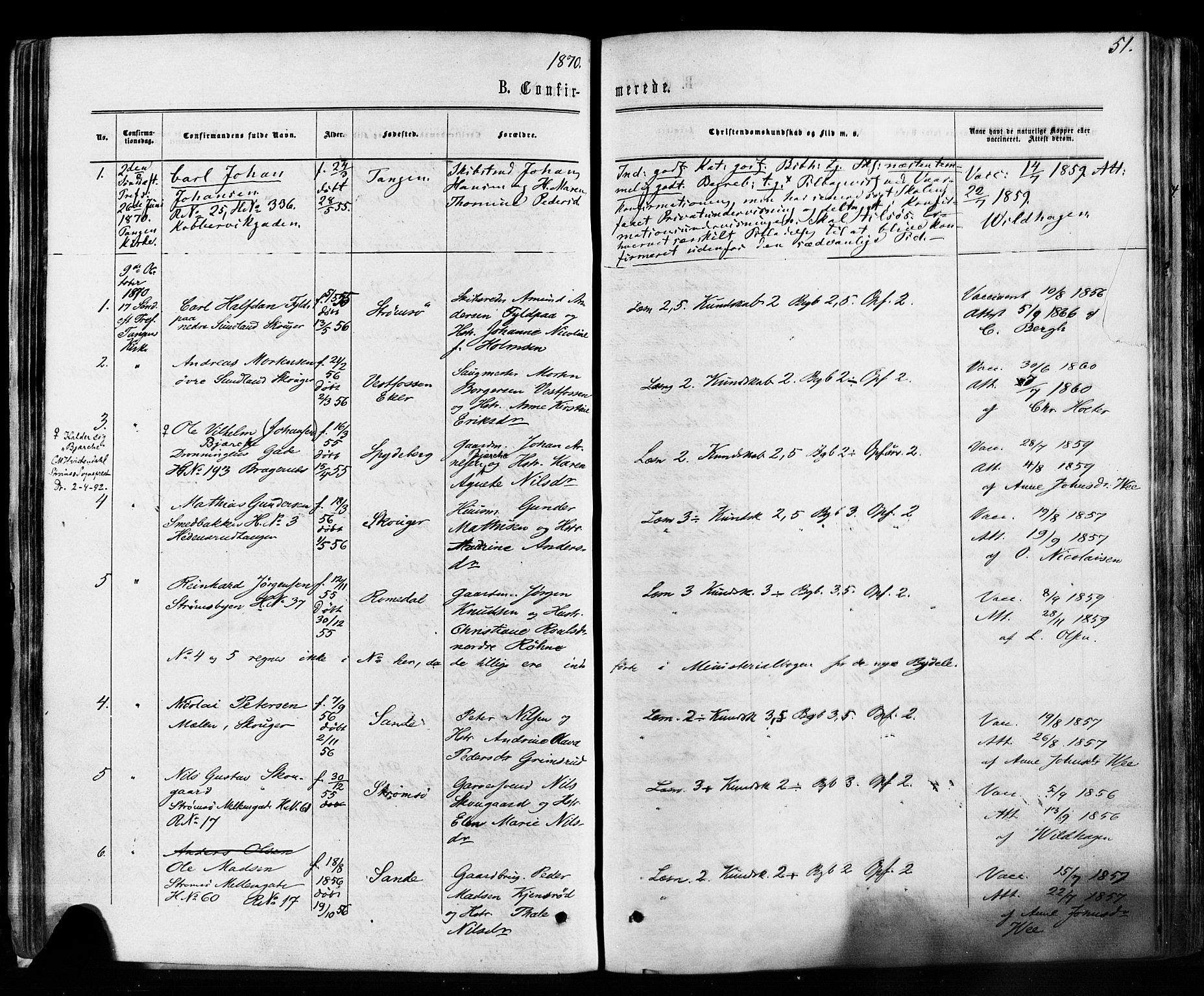 Strømsø kirkebøker, SAKO/A-246/F/Fa/L0018: Parish register (official) no. I 18, 1865-1878, p. 51