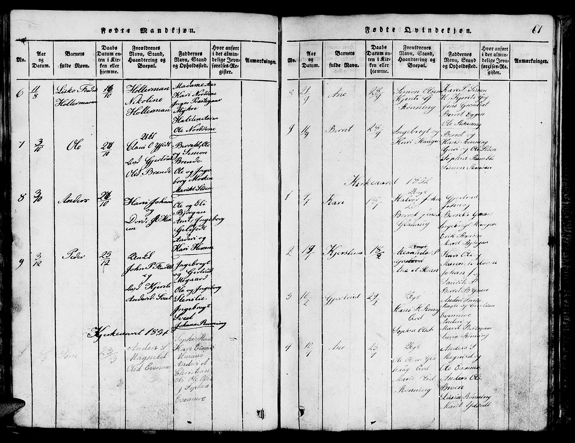 Ministerialprotokoller, klokkerbøker og fødselsregistre - Sør-Trøndelag, SAT/A-1456/685/L0976: Parish register (copy) no. 685C01, 1817-1878, p. 61