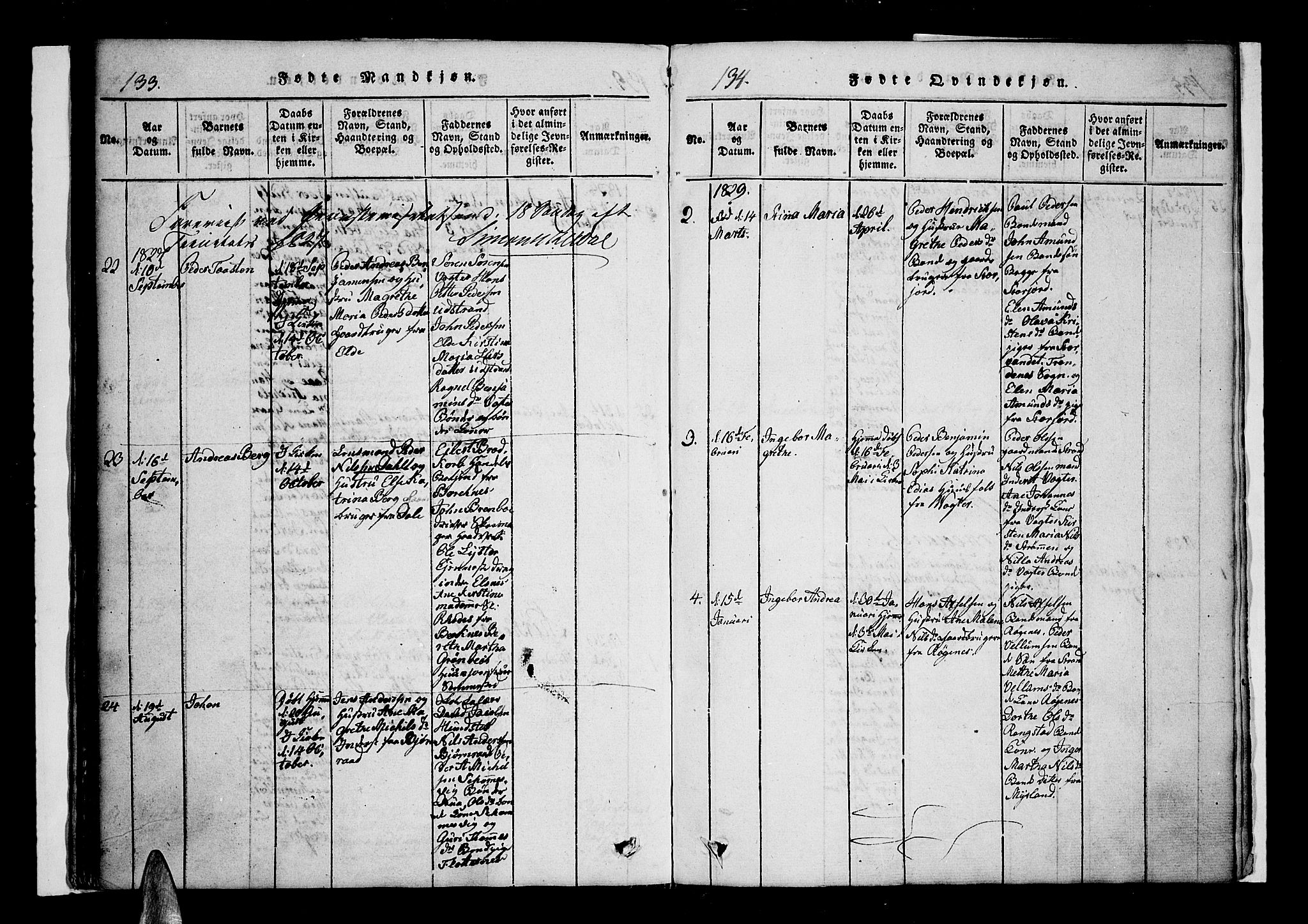 Kvæfjord sokneprestkontor, SATØ/S-1323/G/Ga/Gaa/L0002kirke: Parish register (official) no. 2, 1821-1830, p. 133-134