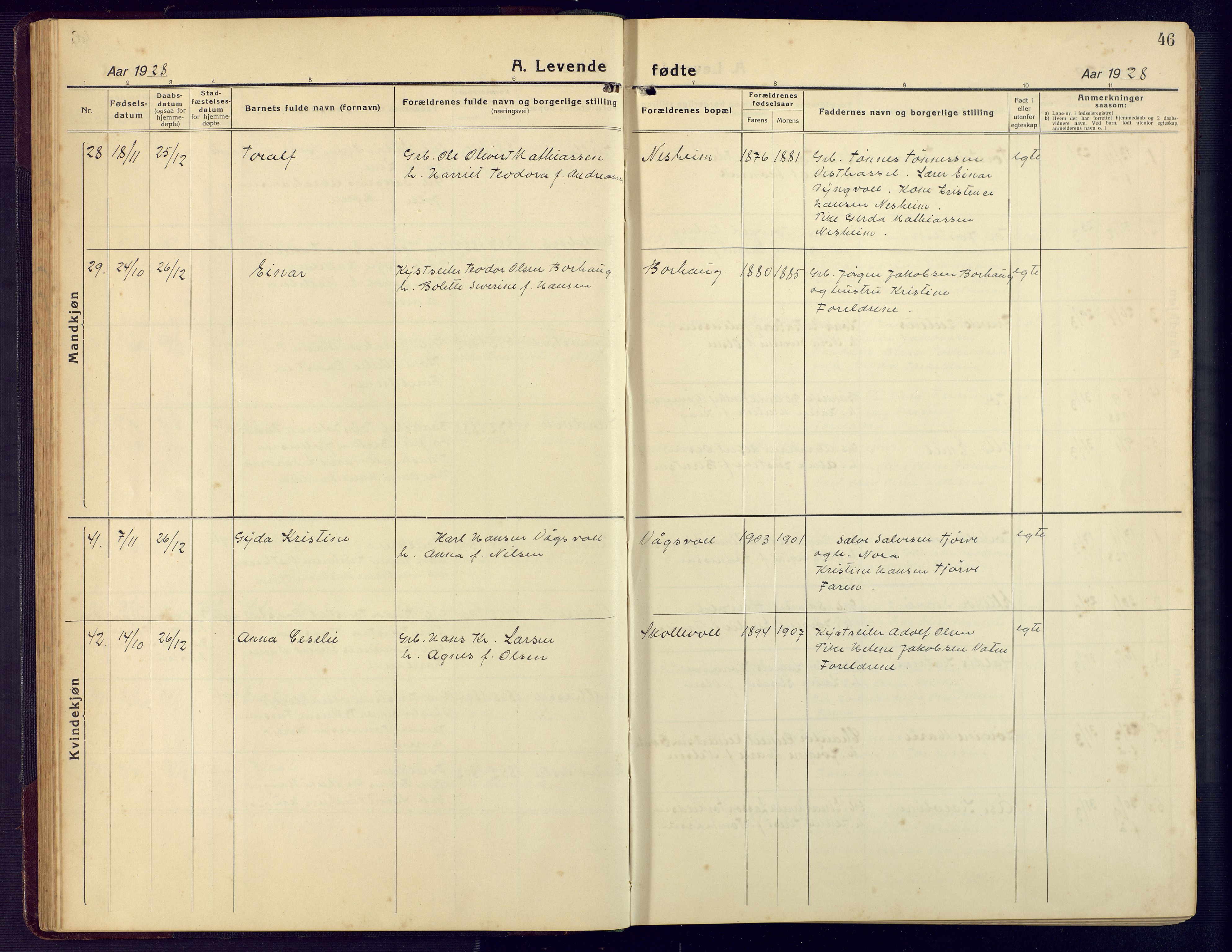 Lista sokneprestkontor, AV/SAK-1111-0027/F/Fb/L0006: Parish register (copy) no. B 6, 1924-1947, p. 46