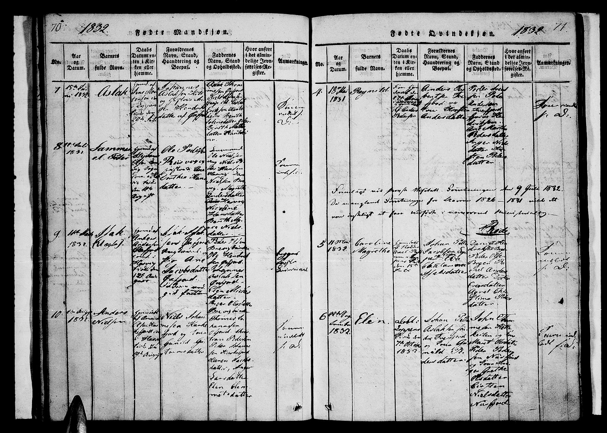 Loppa sokneprestkontor, AV/SATØ-S-1339/H/Ha/L0003kirke: Parish register (official) no. 3, 1820-1848, p. 70-71