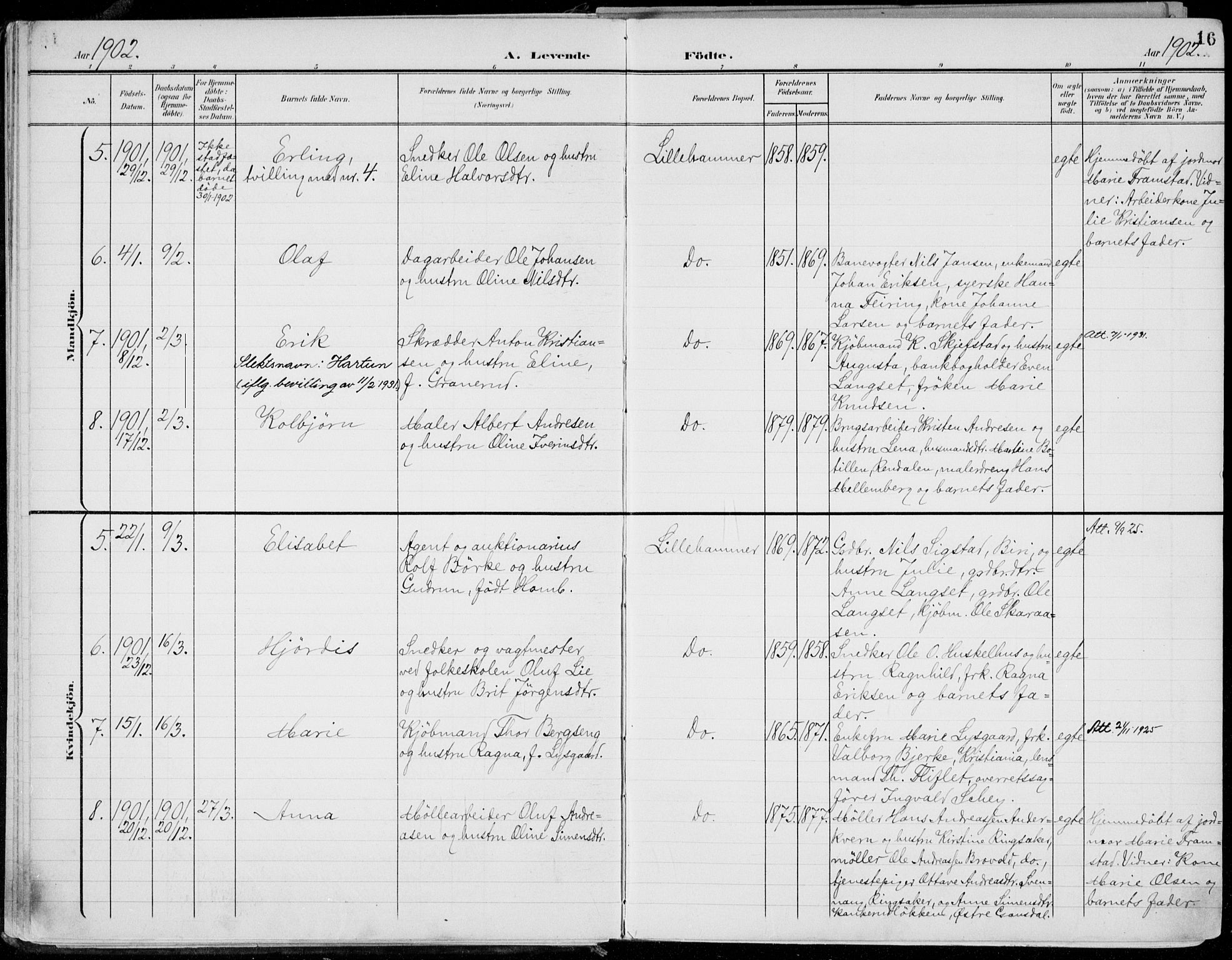 Lillehammer prestekontor, SAH/PREST-088/H/Ha/Haa/L0001: Parish register (official) no. 1, 1901-1916, p. 16