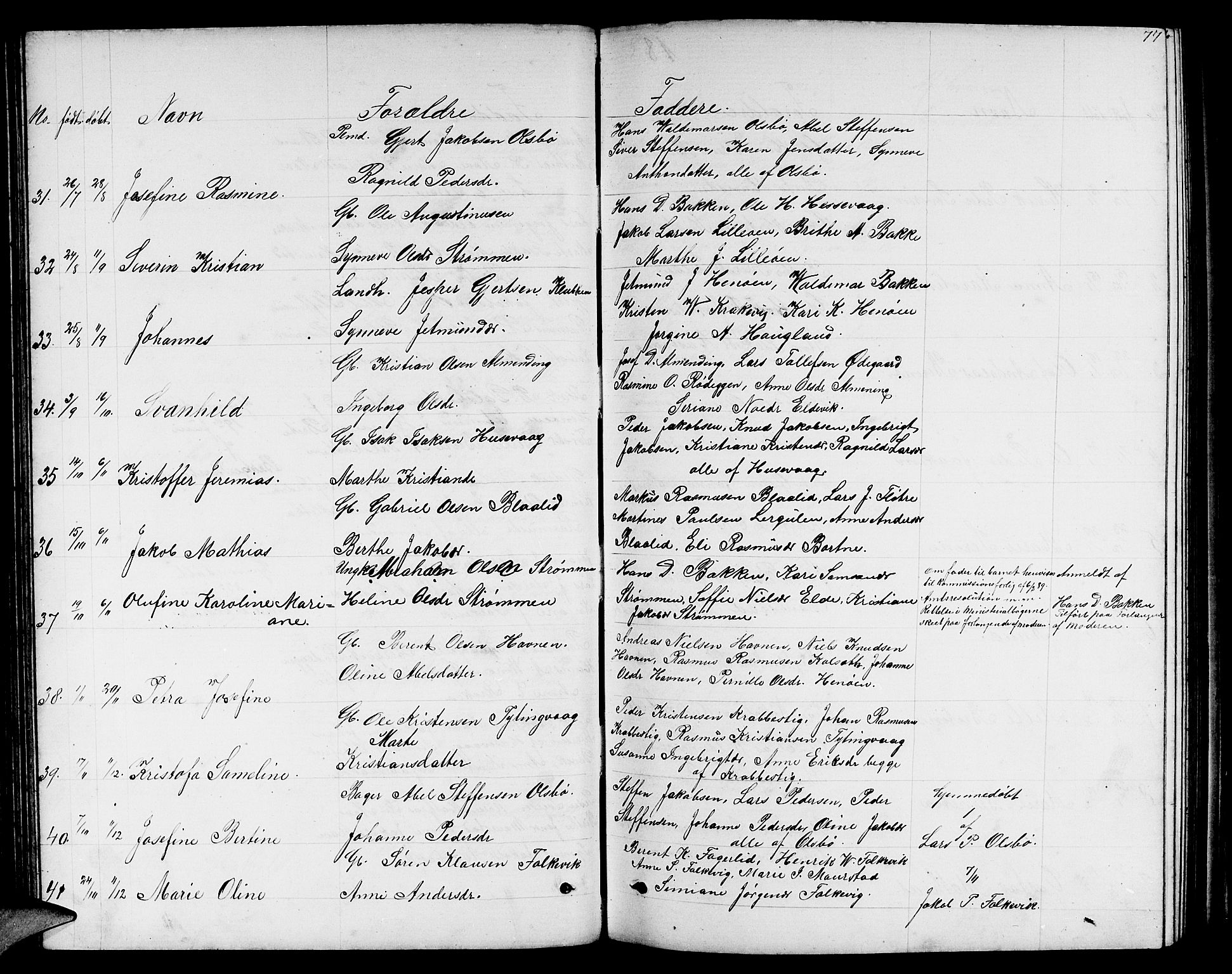 Davik sokneprestembete, AV/SAB-A-79701/H/Hab/Habc/L0001: Parish register (copy) no. C 1, 1866-1888, p. 77