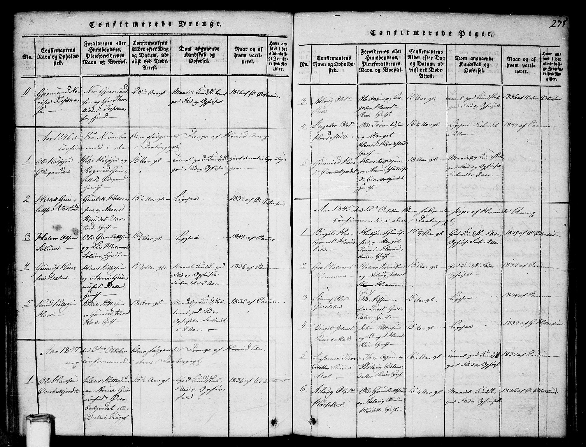 Gransherad kirkebøker, AV/SAKO-A-267/G/Gb/L0001: Parish register (copy) no. II 1, 1815-1860, p. 275