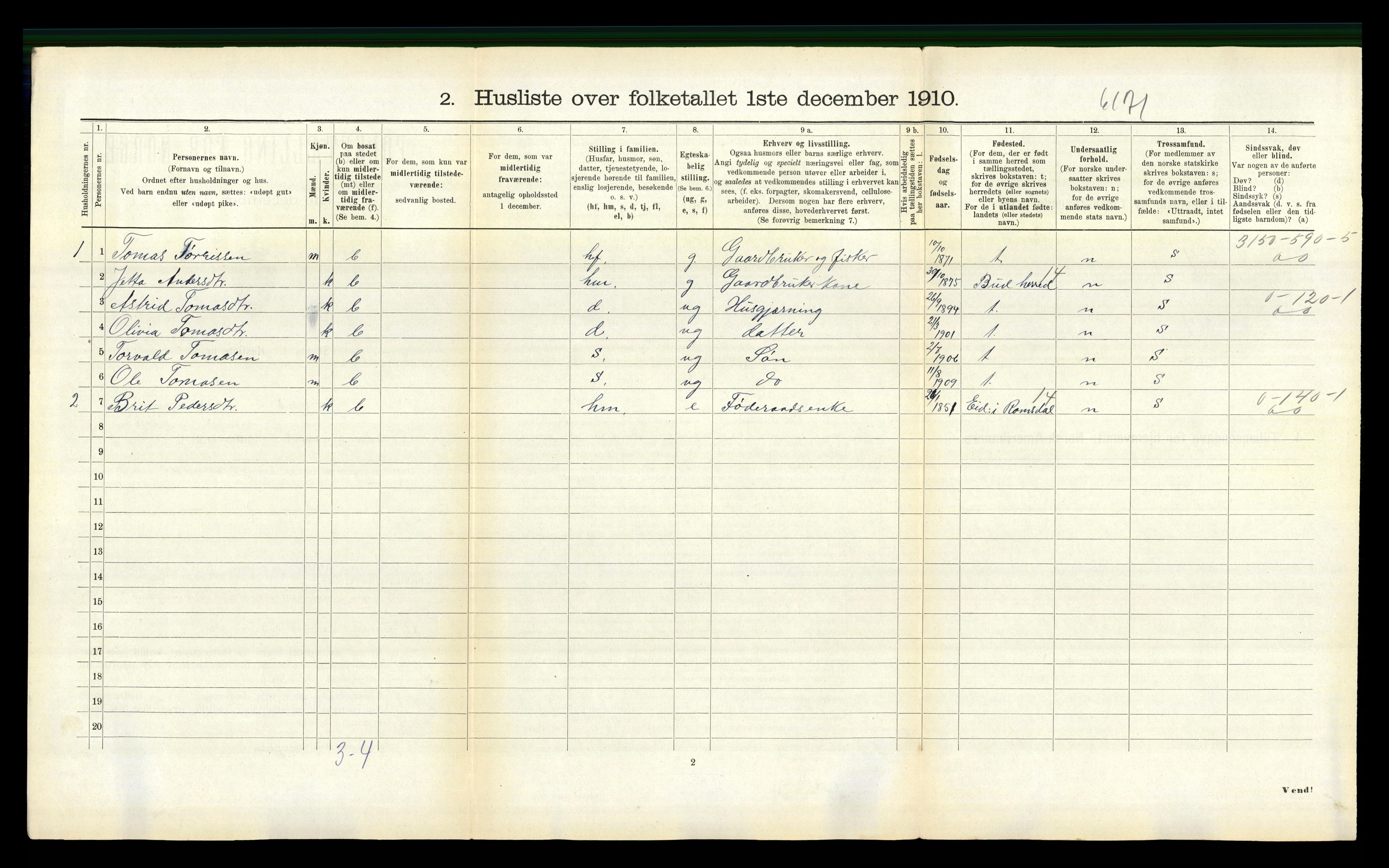 RA, 1910 census for Fræna, 1910, p. 307