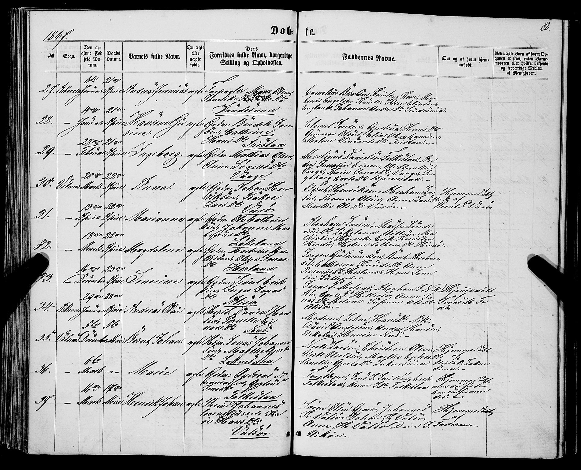 Askvoll sokneprestembete, SAB/A-79501/H/Haa/Haaa/L0012: Parish register (official) no. A 12, 1859-1878, p. 82