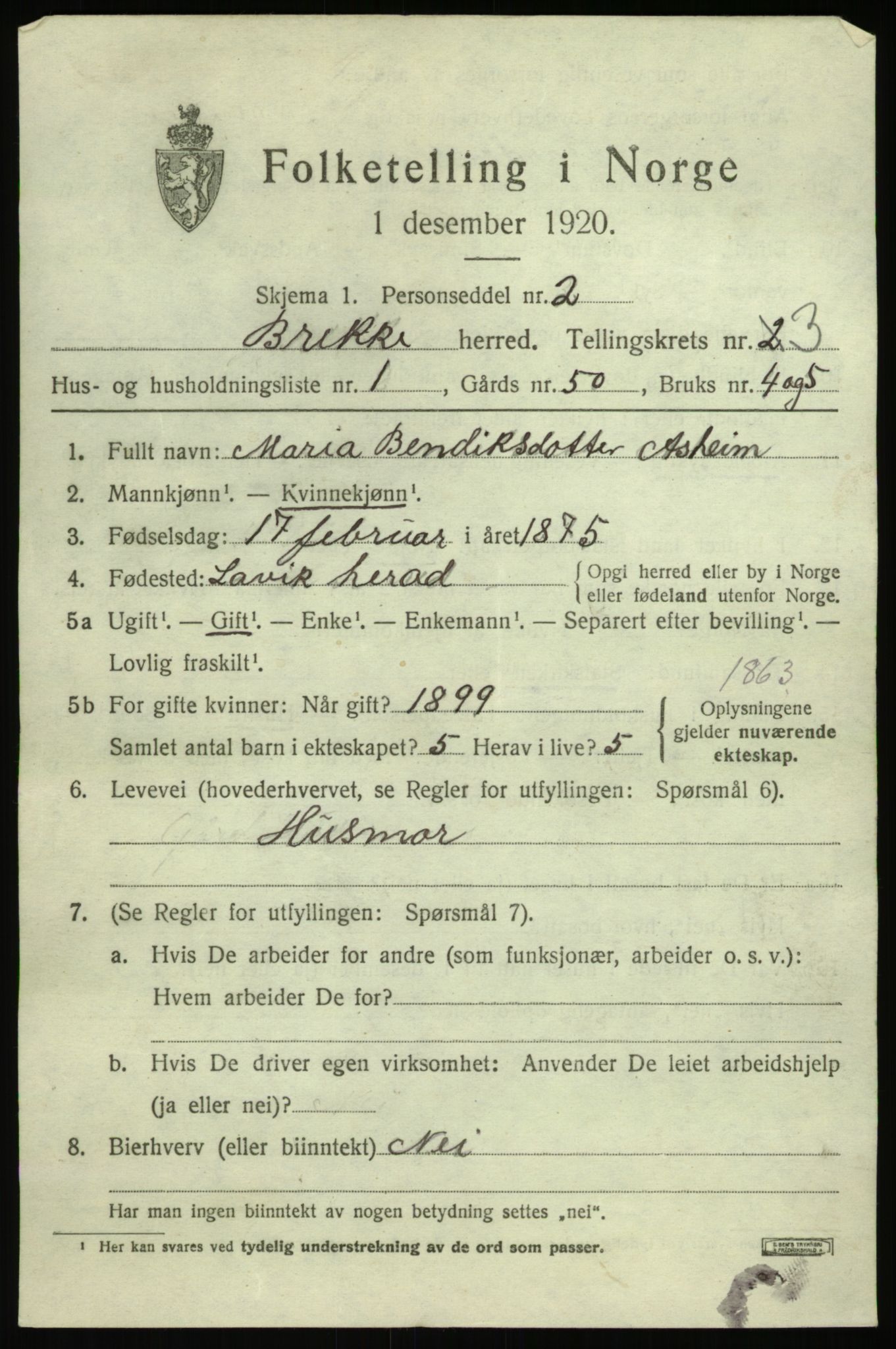 SAB, 1920 census for Brekke, 1920, p. 700