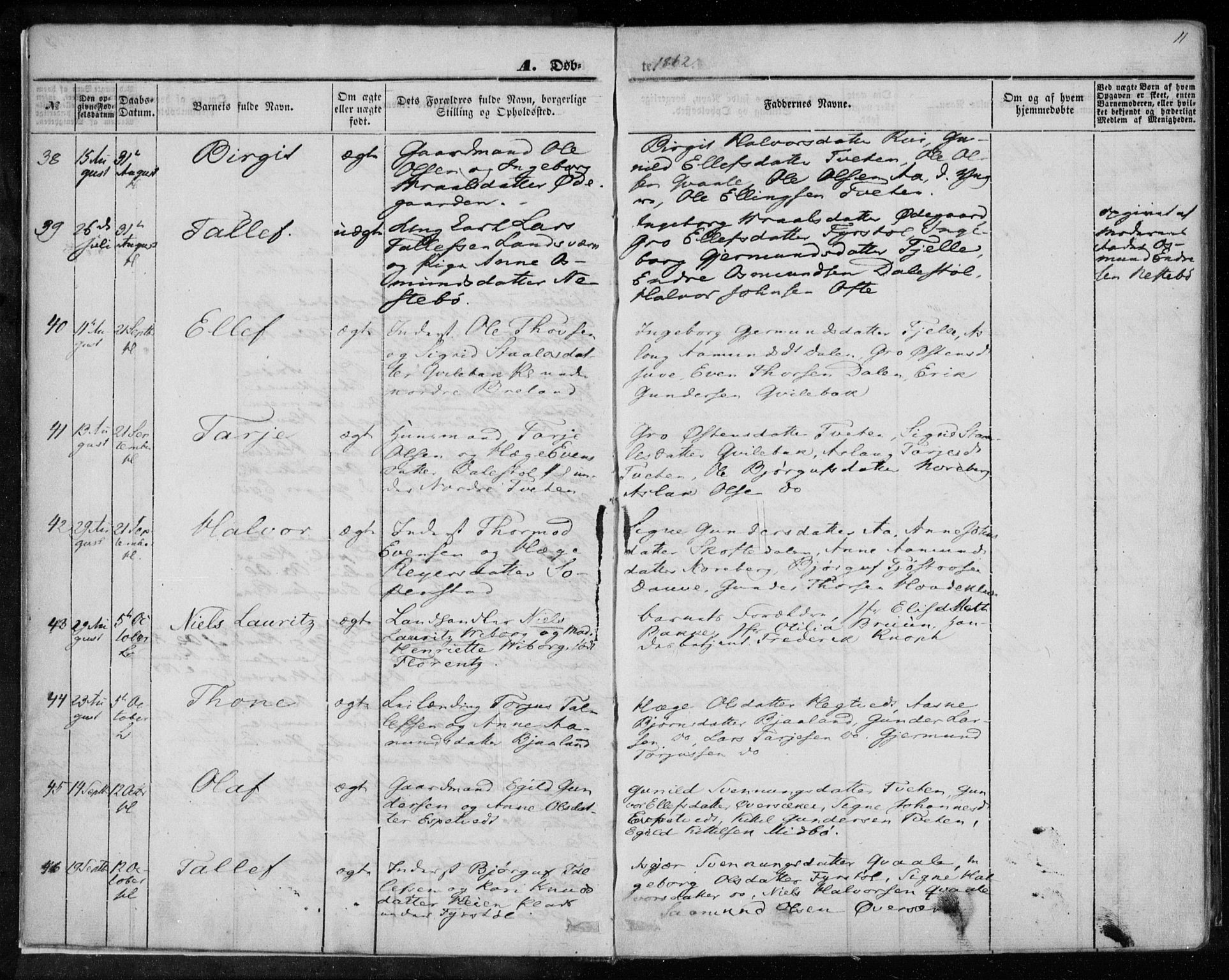 Lårdal kirkebøker, AV/SAKO-A-284/F/Fa/L0006: Parish register (official) no. I 6, 1861-1886, p. 11