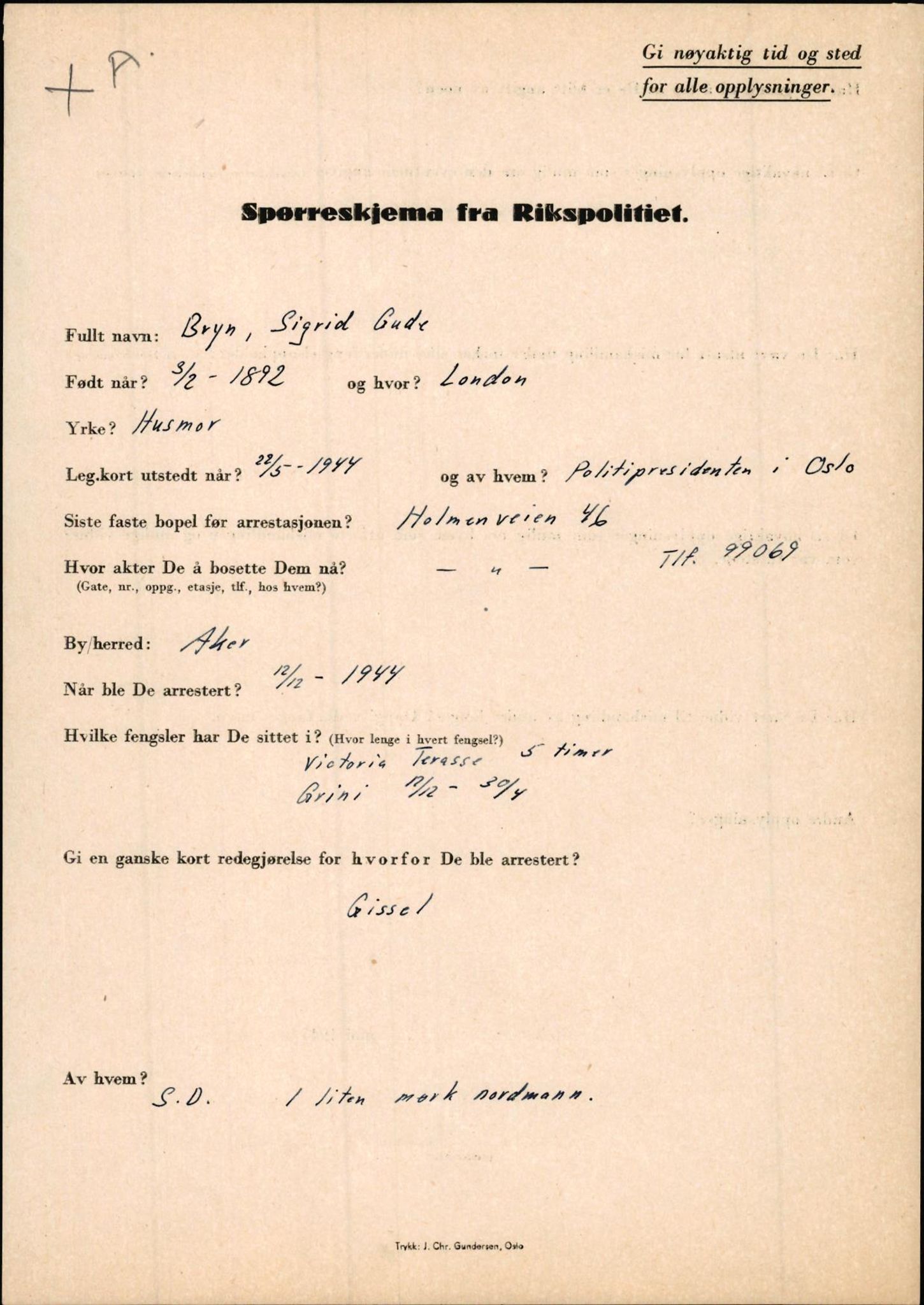 Rikspolitisjefen, AV/RA-S-1560/L/L0002: Berg, Alf - Bråthen, Thorleif, 1940-1945, p. 1160