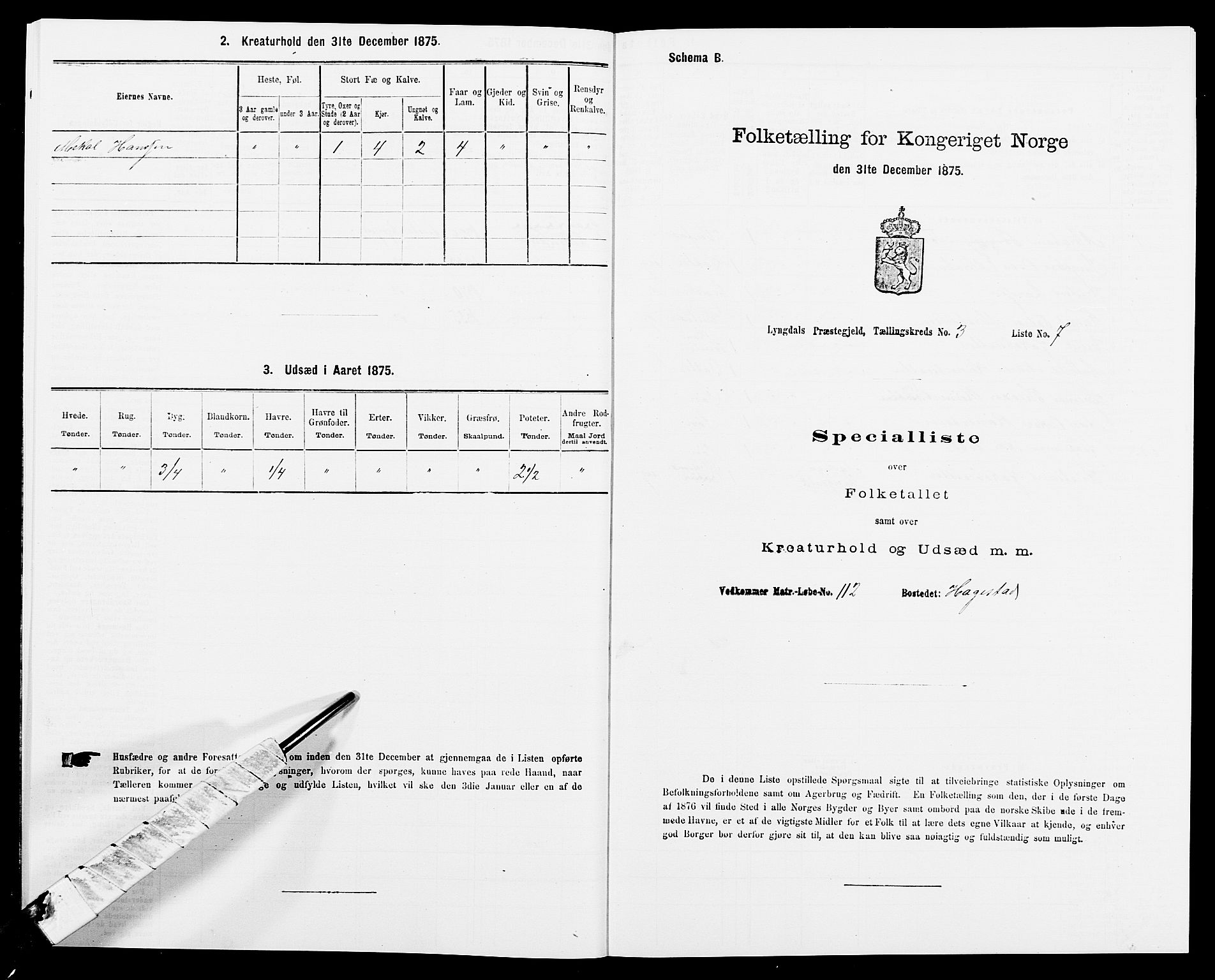 SAK, 1875 census for 1032P Lyngdal, 1875, p. 489