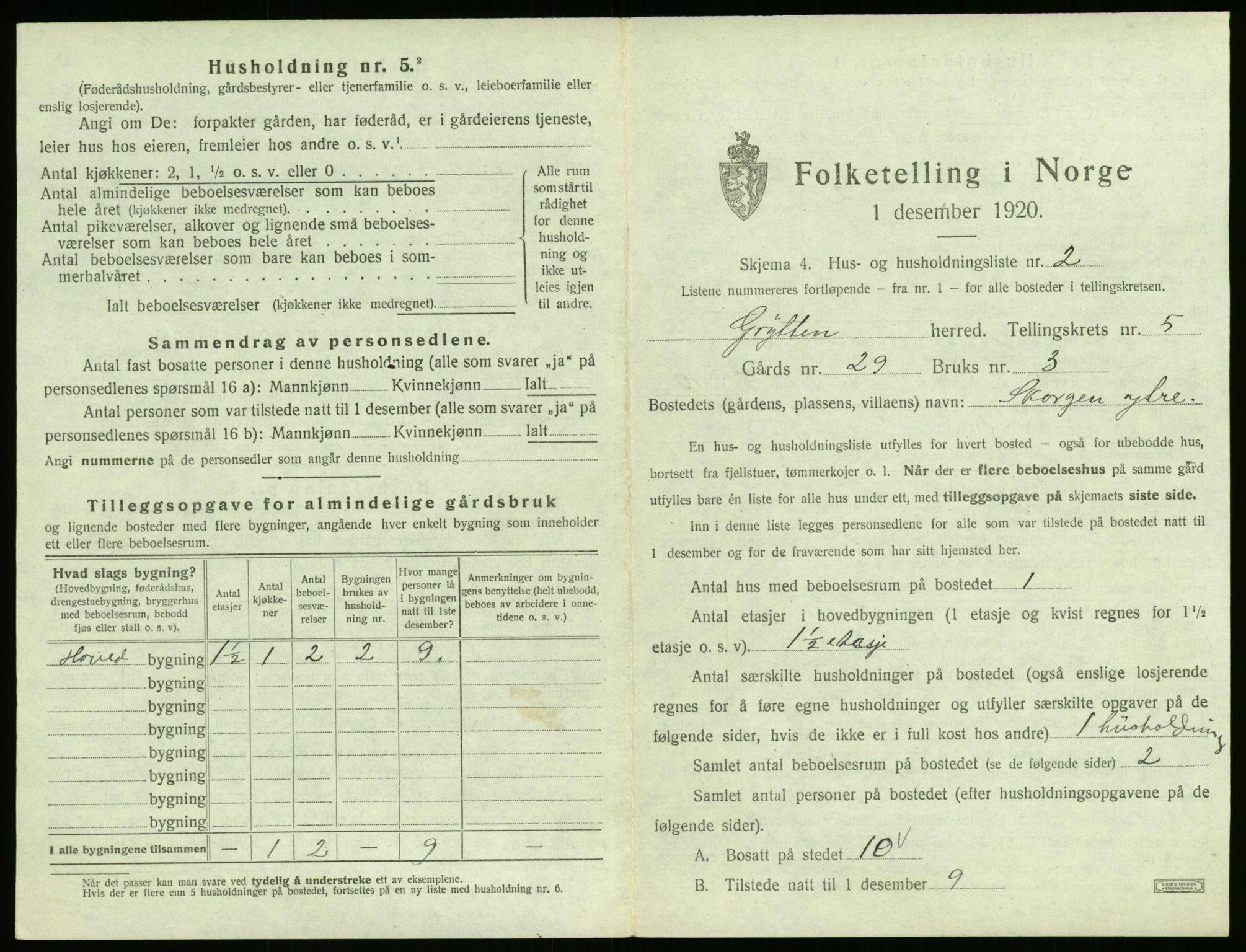 SAT, 1920 census for Grytten, 1920, p. 522