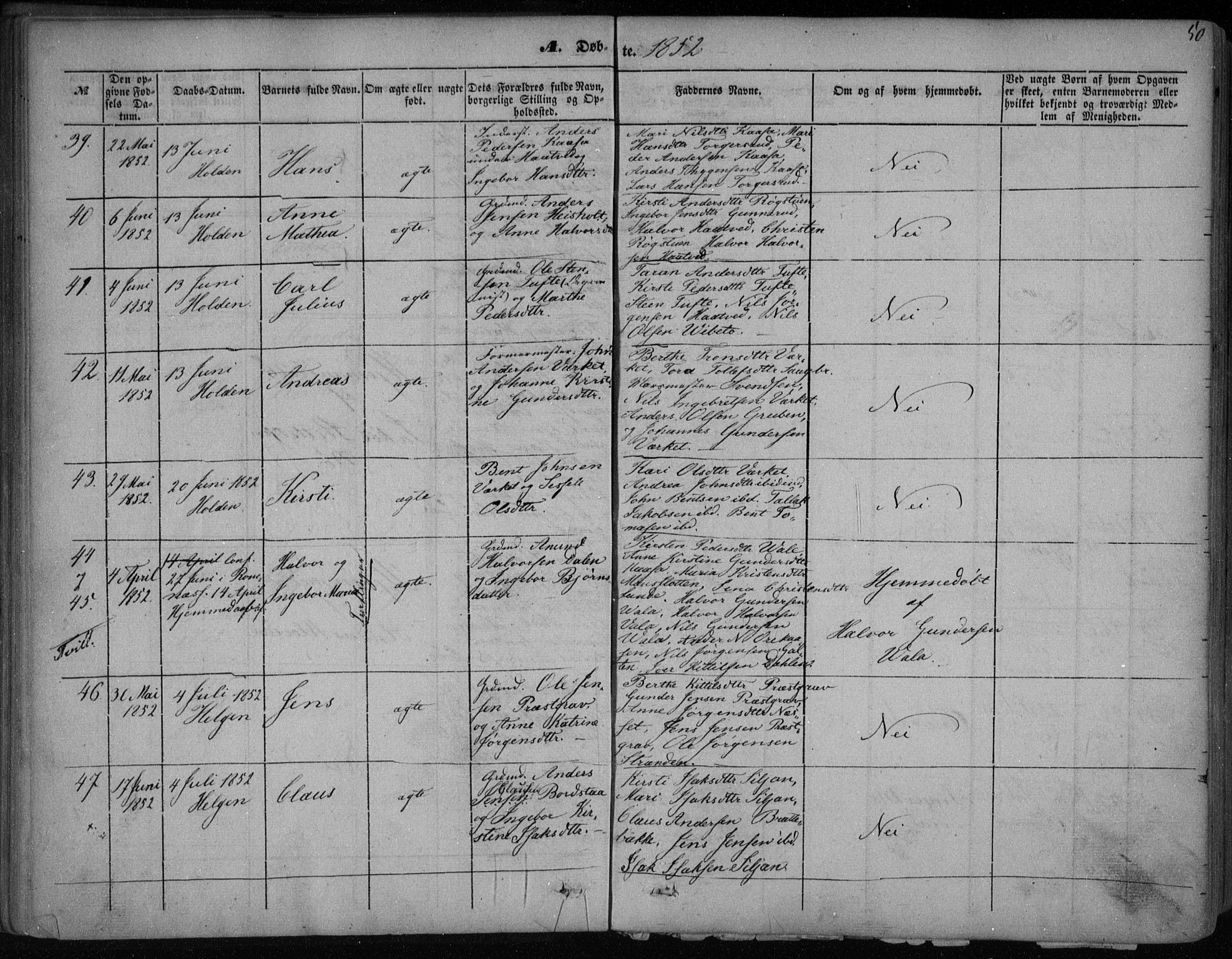 Holla kirkebøker, SAKO/A-272/F/Fa/L0005: Parish register (official) no. 5, 1849-1860, p. 50