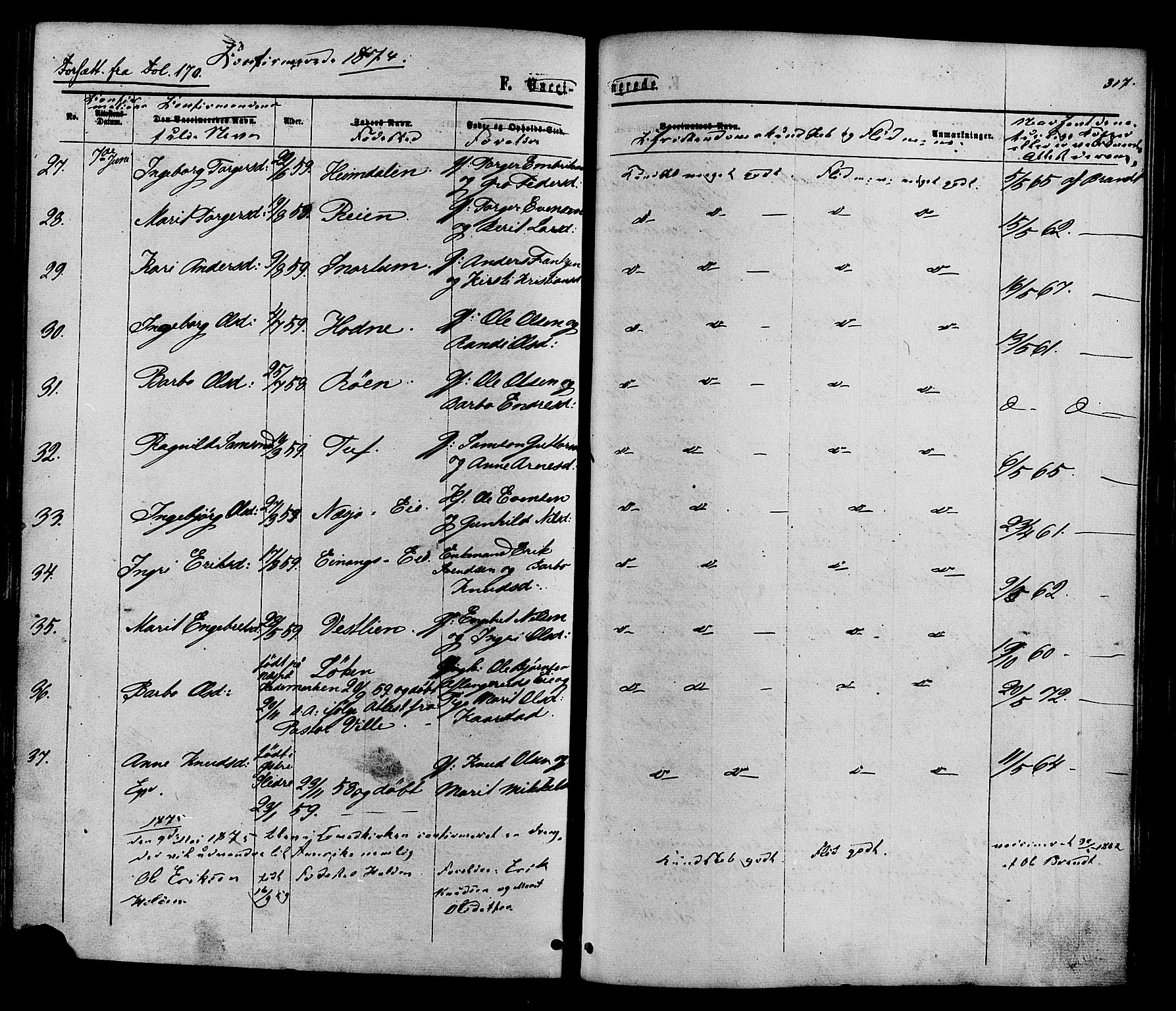 Vestre Slidre prestekontor, SAH/PREST-136/H/Ha/Haa/L0003: Parish register (official) no. 3, 1865-1880, p. 317