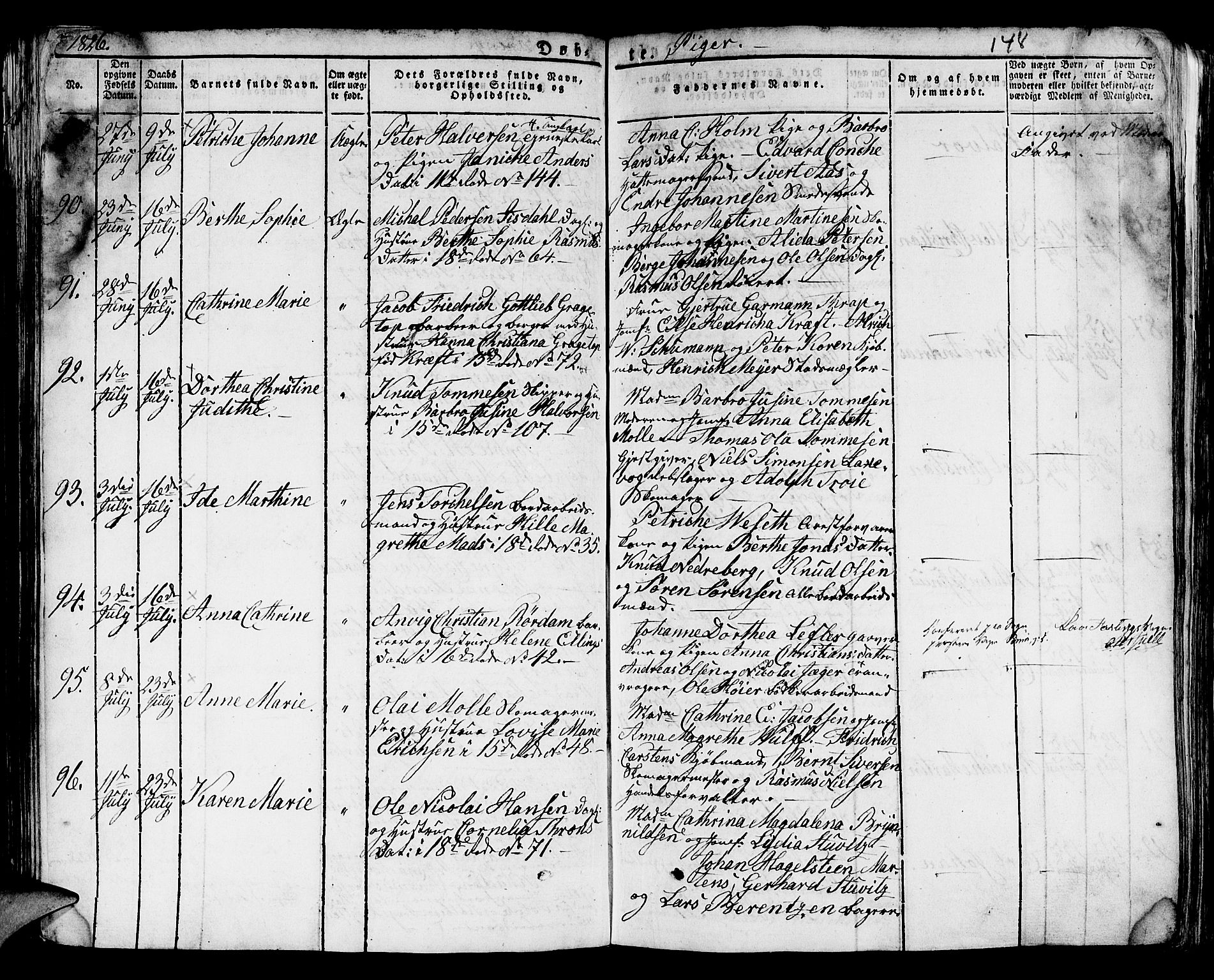 Domkirken sokneprestembete, SAB/A-74801/H/Hab/L0005: Parish register (copy) no. A 5, 1821-1830, p. 148