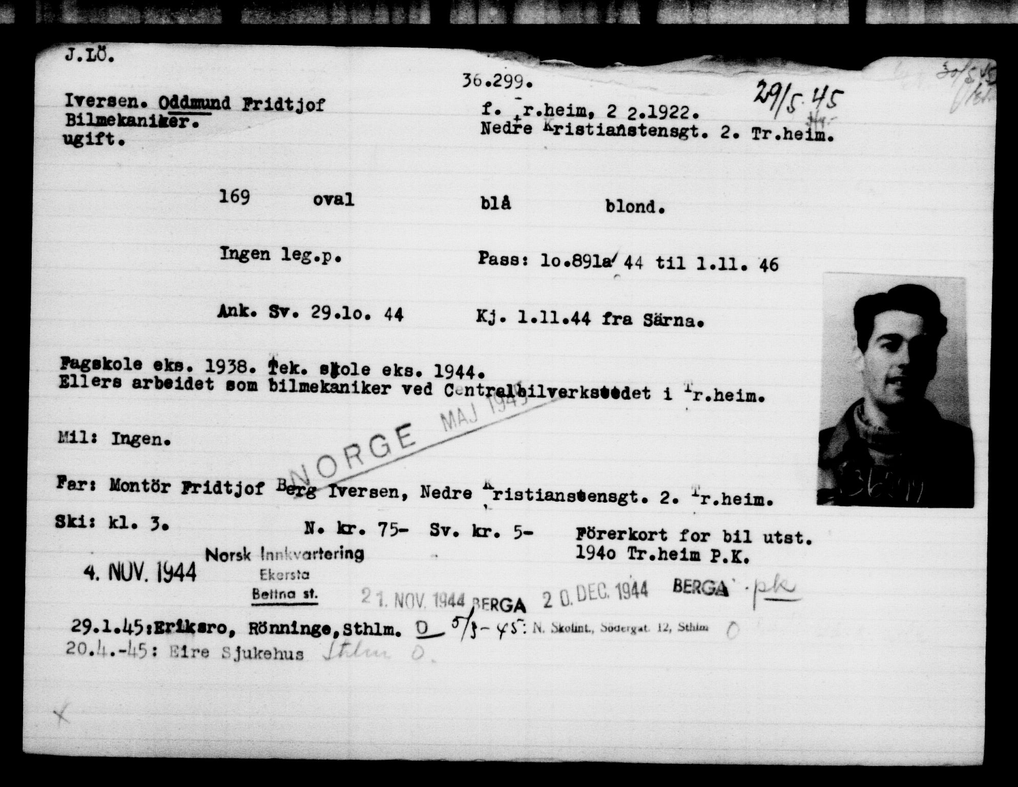 Utenriksstasjonene, Legasjonen i Stockholm, Flyktningkontoret, AV/RA-S-6753/V/Va/L0014: Kjesäterkartoteket, flyktninger med registreringsnr. 34700-37855, 1940-1945, p. 1681