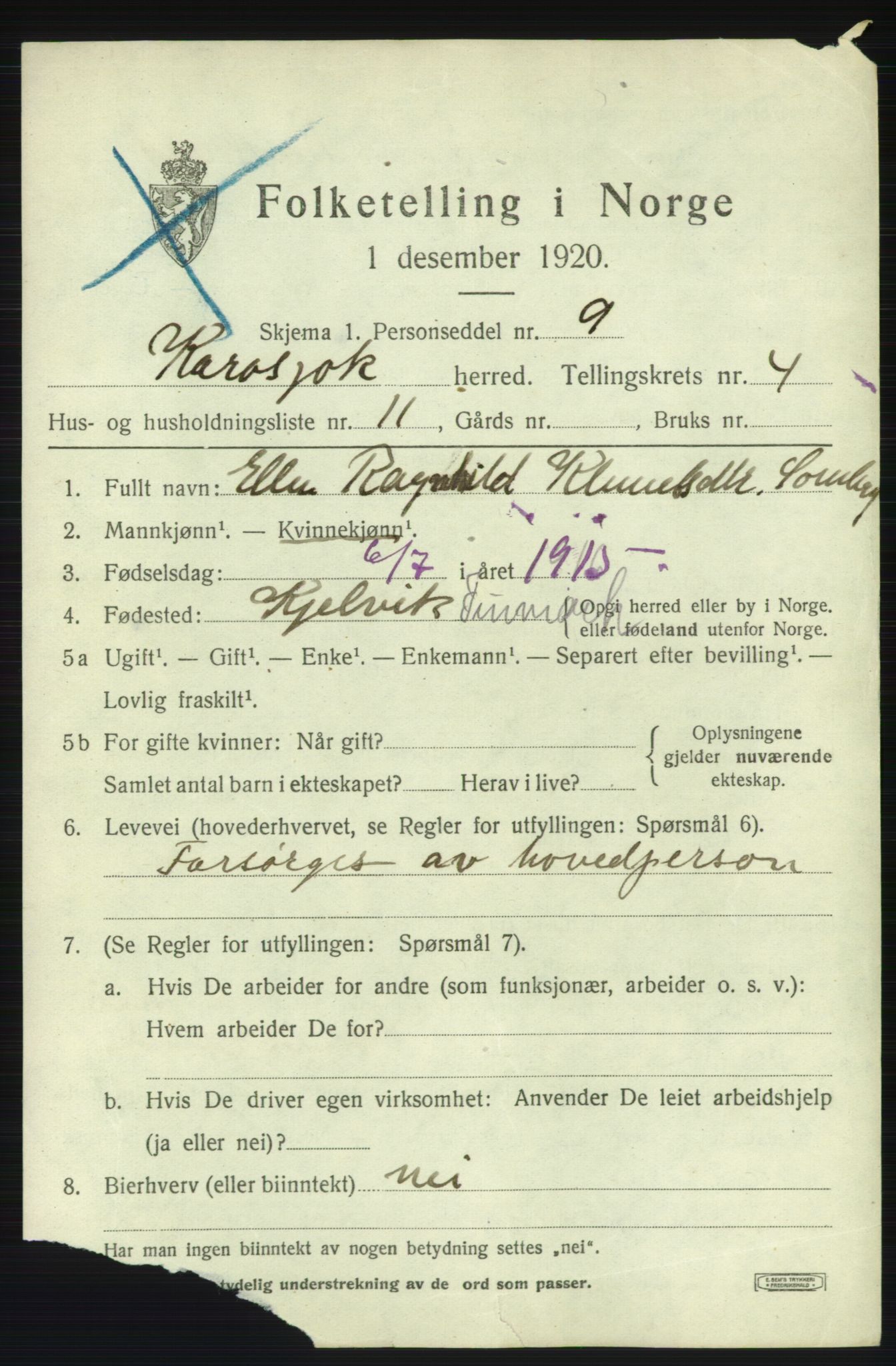 SATØ, 1920 census for Karasjok, 1920, p. 1776