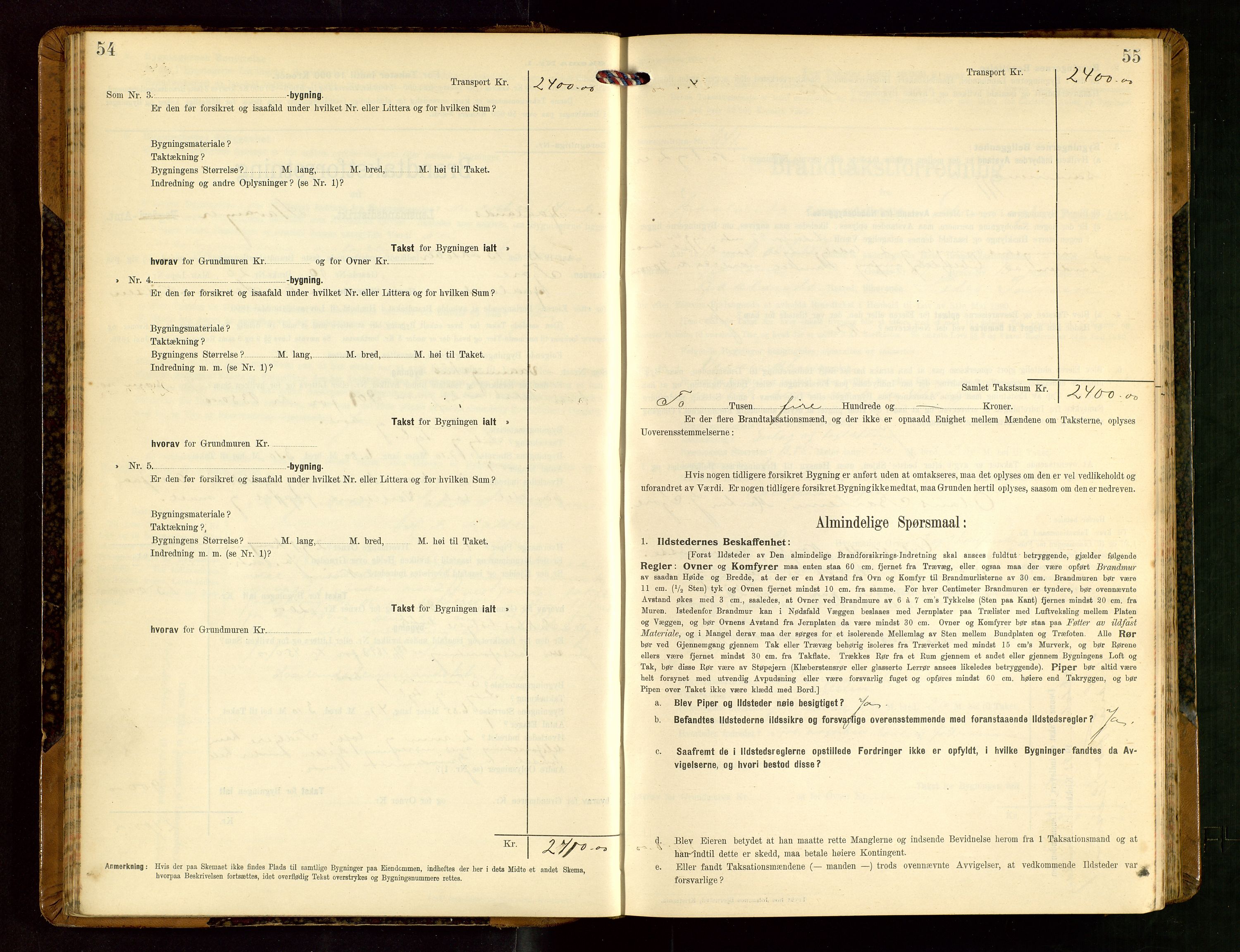 Håland lensmannskontor, AV/SAST-A-100100/Gob/L0004: Branntakstprotokoll - skjematakst. Register i boken., 1913-1915, p. 54-55