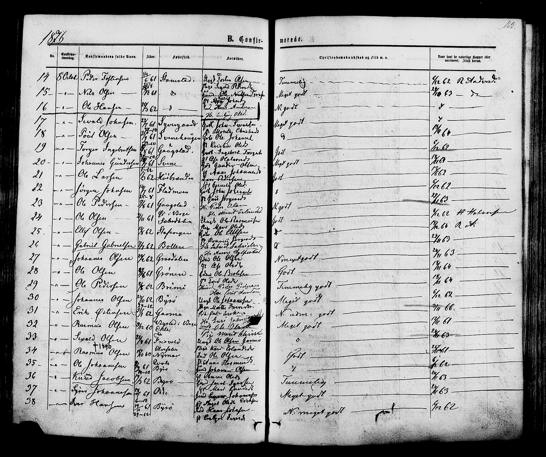 Lom prestekontor, AV/SAH-PREST-070/K/L0007: Parish register (official) no. 7, 1863-1884, p. 163