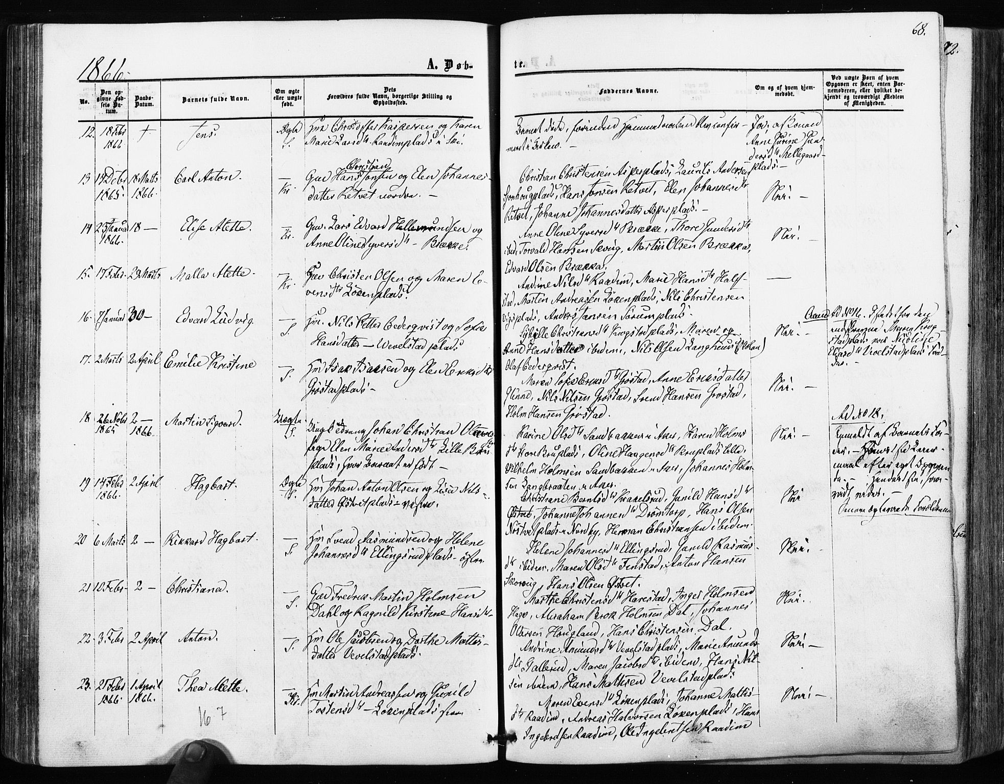 Kråkstad prestekontor Kirkebøker, SAO/A-10125a/F/Fa/L0007: Parish register (official) no. I 7, 1858-1870, p. 68