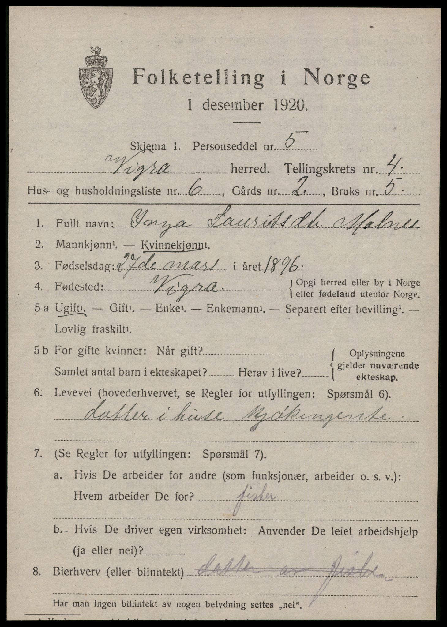 SAT, 1920 census for Vigra, 1920, p. 1846