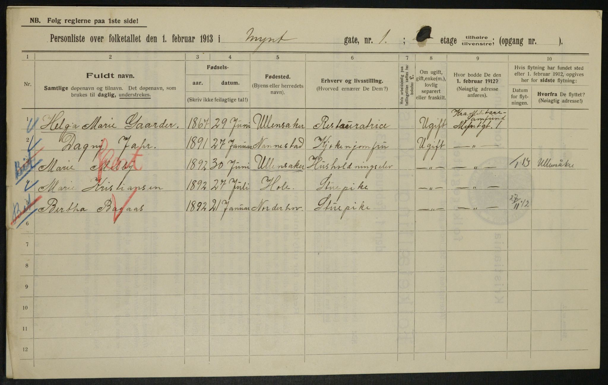 OBA, Municipal Census 1913 for Kristiania, 1913, p. 68284