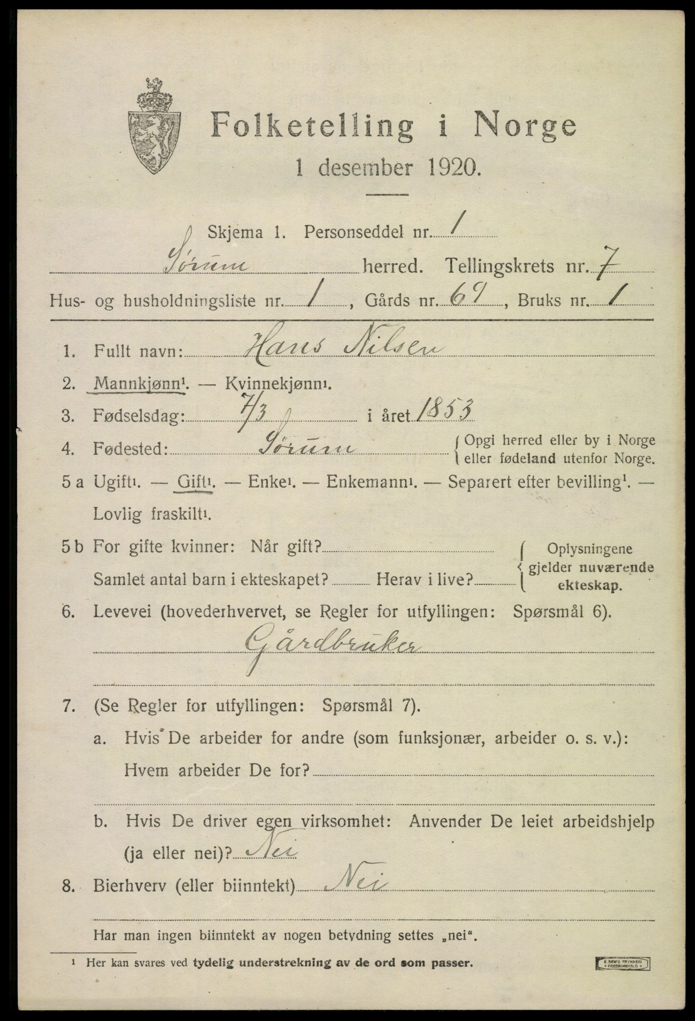 SAO, 1920 census for Sørum, 1920, p. 6111
