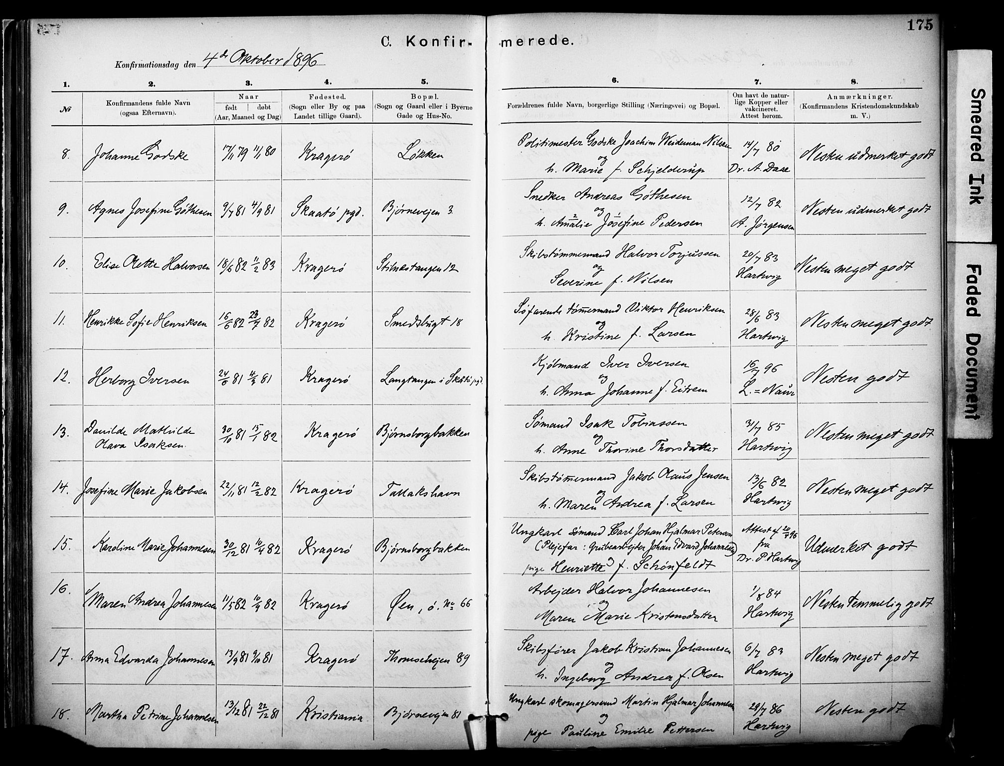 Kragerø kirkebøker, SAKO/A-278/F/Fa/L0012: Parish register (official) no. 12, 1880-1904, p. 175