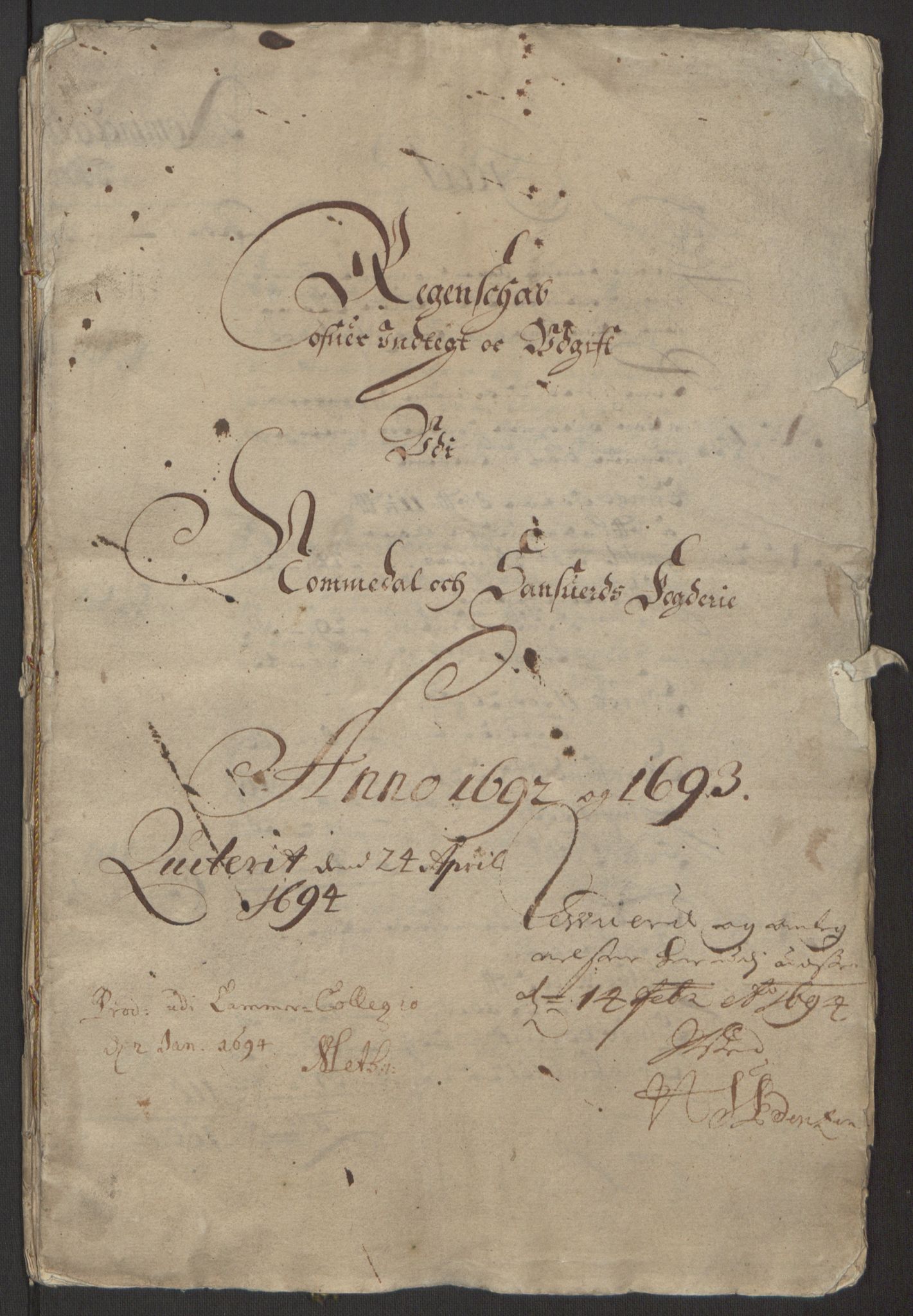 Rentekammeret inntil 1814, Reviderte regnskaper, Fogderegnskap, RA/EA-4092/R24/L1575: Fogderegnskap Numedal og Sandsvær, 1692-1695, p. 7